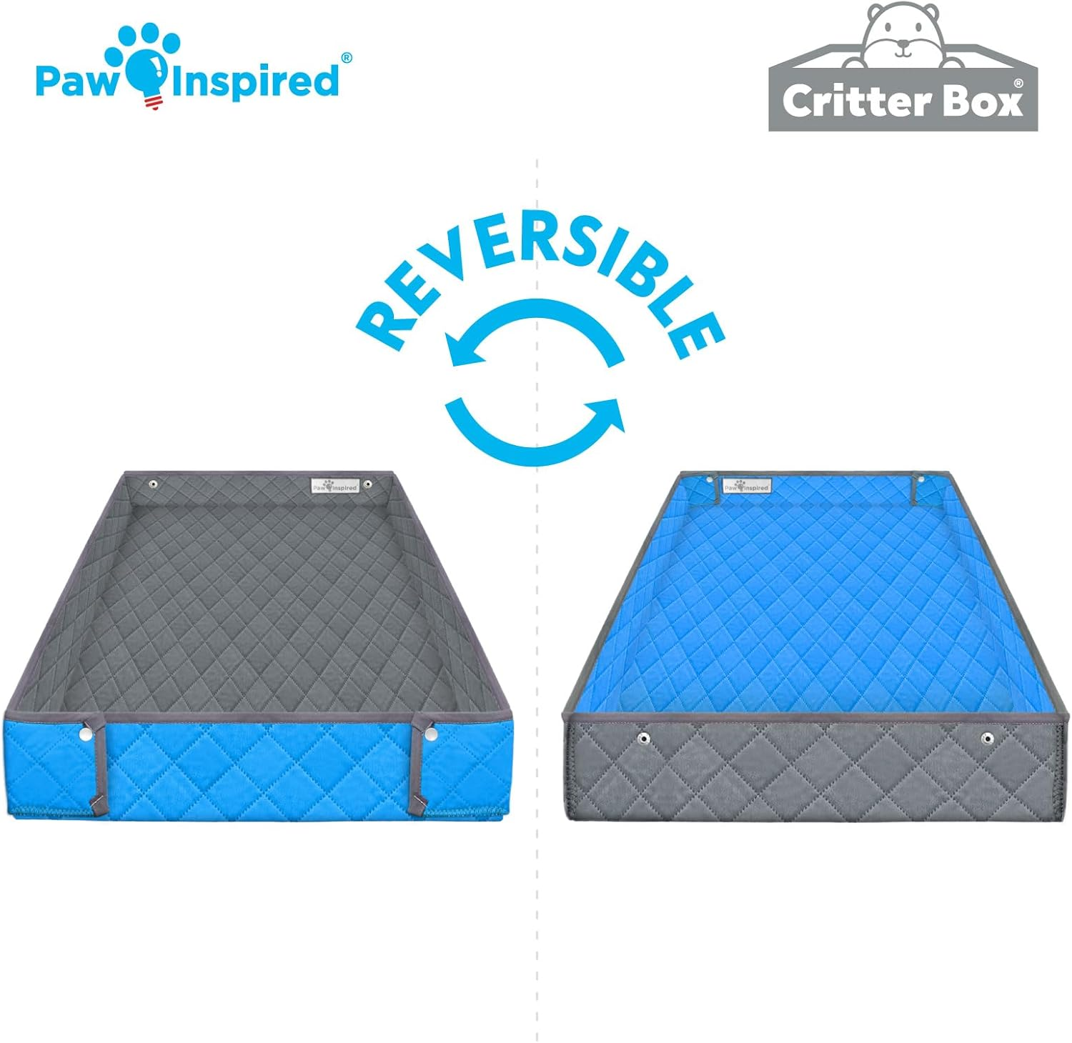 Paw Inspired Critter Box Washable Cage Liner, Reversible Fleece Bedding with Raised Sides for Guinea Pigs and Other Small Animals (C&C 2X3 (14" Grids), Gray/Blue) image number 5