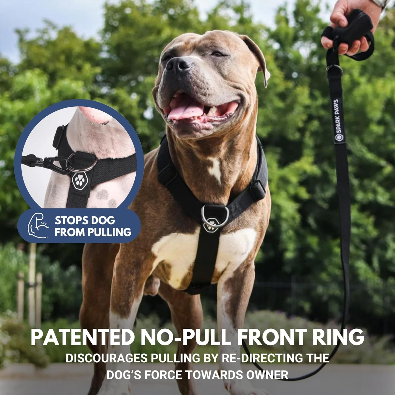 Spark Paws No-Pull Dog Harness - Designed for Safety and Control, Ideal for Large, Strong Breeds - Pitbulls, Boxers - Black, L image number 5