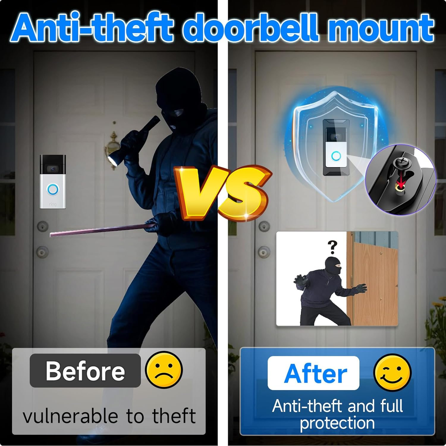 Anti-Theft Video Doorbell Mount Compatible with Ring/Blink Wireless Camera Doorbell, Adjustable Angle Doorbell Mount No-Drill Battery Doorbell Bracket Accessories for Houses, Apartments, Businesses