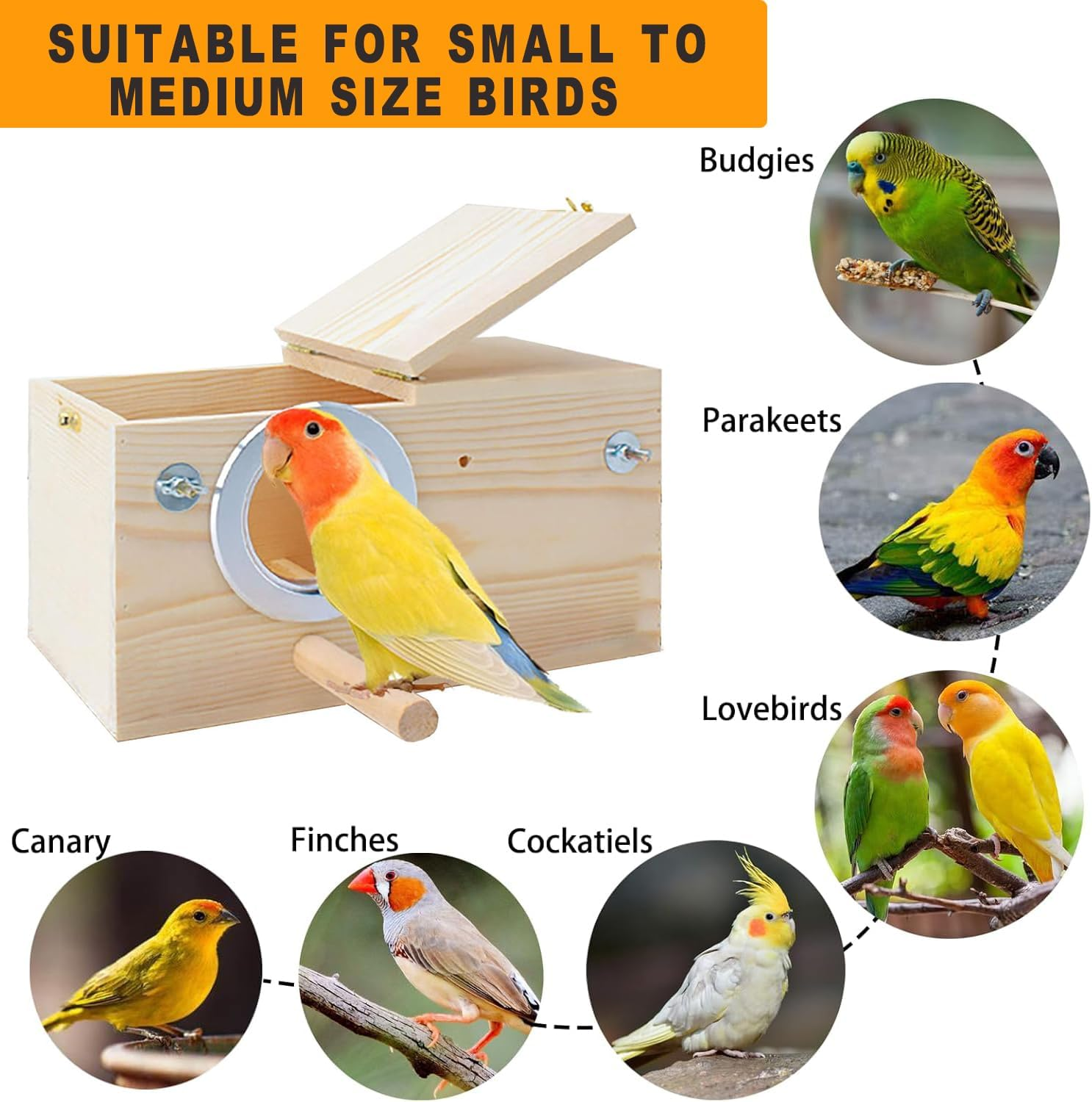 Parakeet Nesting Box Natural Wood Bird Nest Breeding Box Cage Aviaryparrots Mating Aviary Hatching House Mating Cage Nest Wood House for Finch Lovebirds Cockatiel Budgie Conure Parrot image number 2