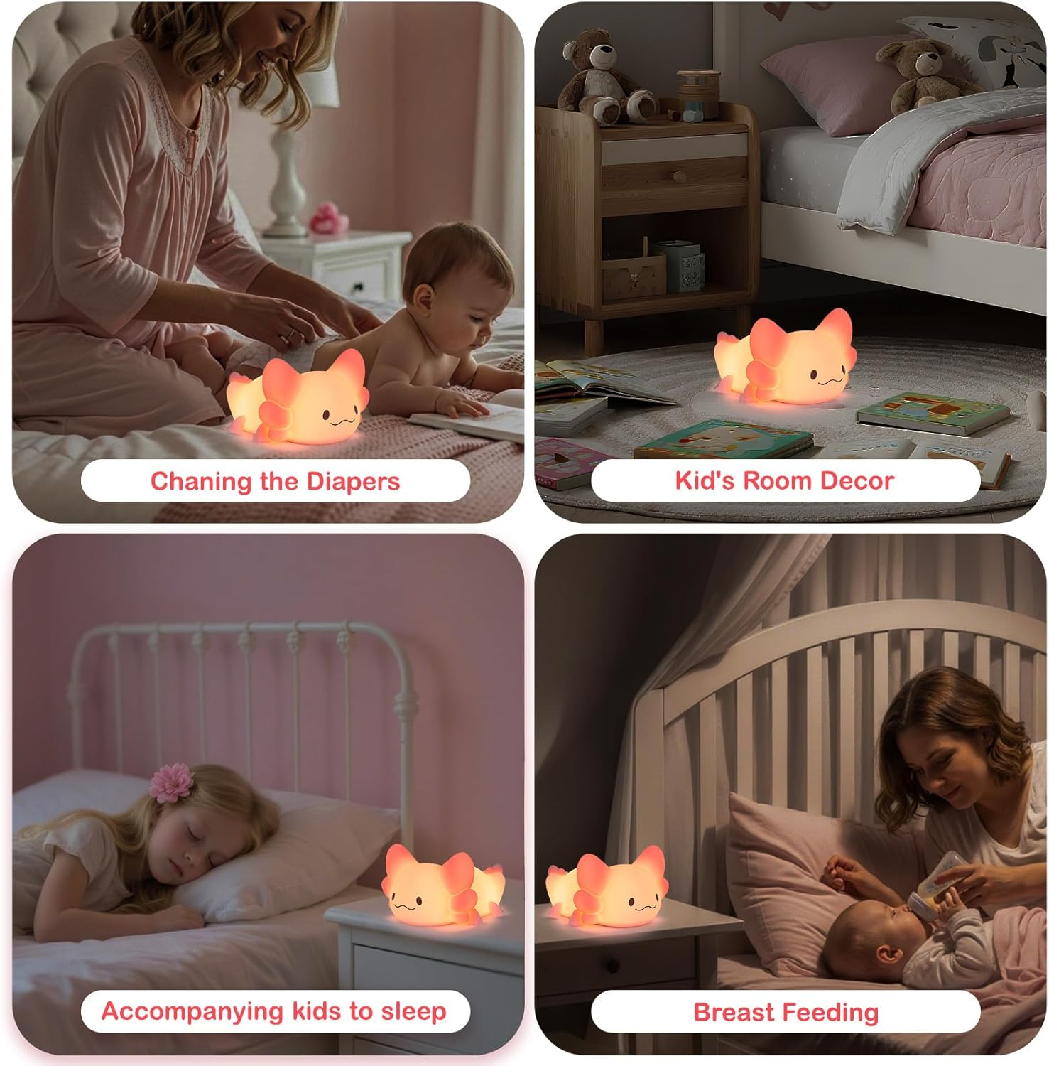 Tremdwoto Axolotl Night Light, 7 Colours Changing Children'S Night Light with Tap Control, 1/3 Hour Timer Axolotl Lamp, USB Rechargeable Dimmable Children'S Room Lamp, Gifts for Girls and Boys image number 6