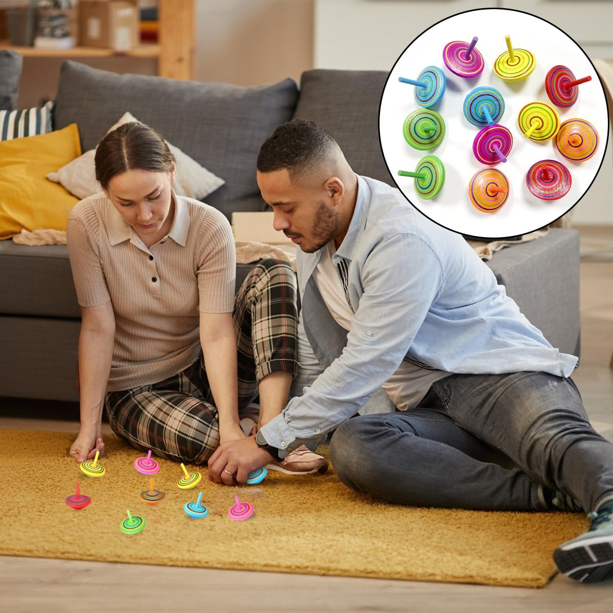 WELANE Wooden Gyroscopes Toy, 12 PCS Novelty Wood Colorful Spinning Tops for Fun, Gift, Family Game (Mixed Color) image number 1