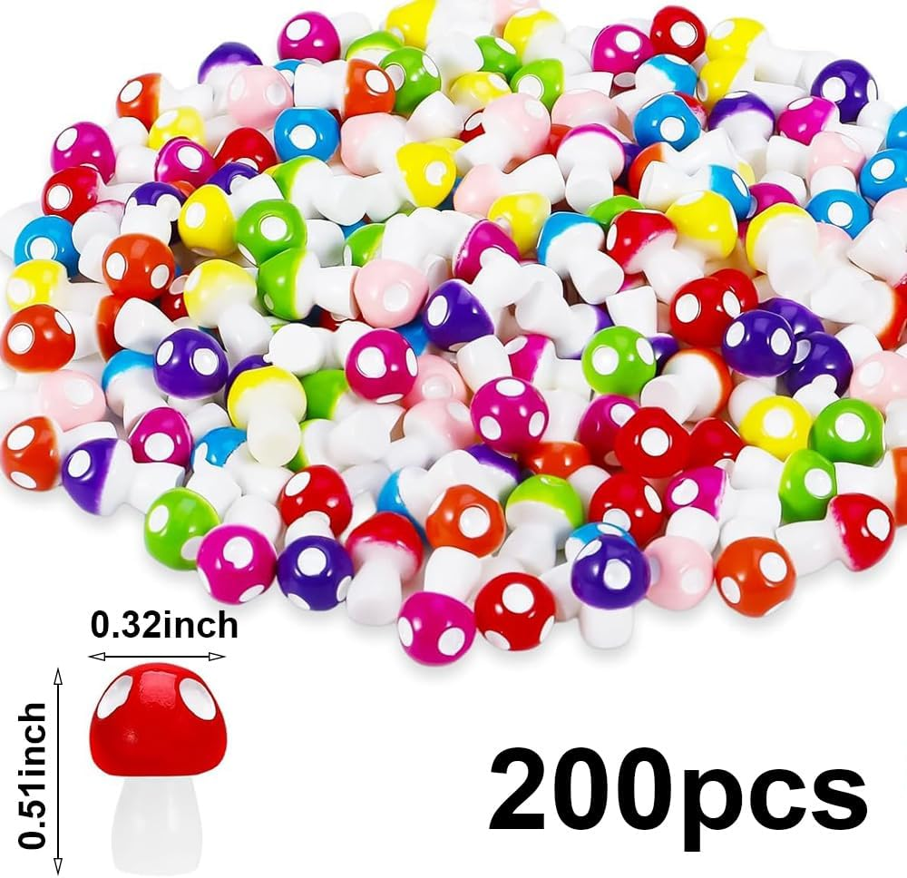 Mini Resin Mushroom Figurines 200 Pcs, Tiny Mushrooms Fairy Garden Statue Decorations Accessories, Miniature Resin Mushroom Outdoor Landscape Decor image number 5