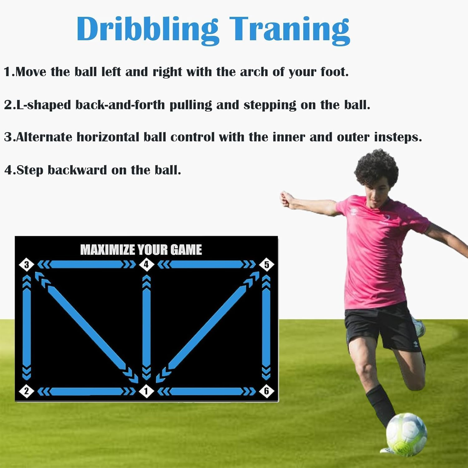 Football Footstep Training Mat, Soccer Training Mat with Adjustable Solo Soccer Trainer Belt,Non-Slip Silent Equipment for All Ages to Improve Speed, Strength and Coordination image number 5