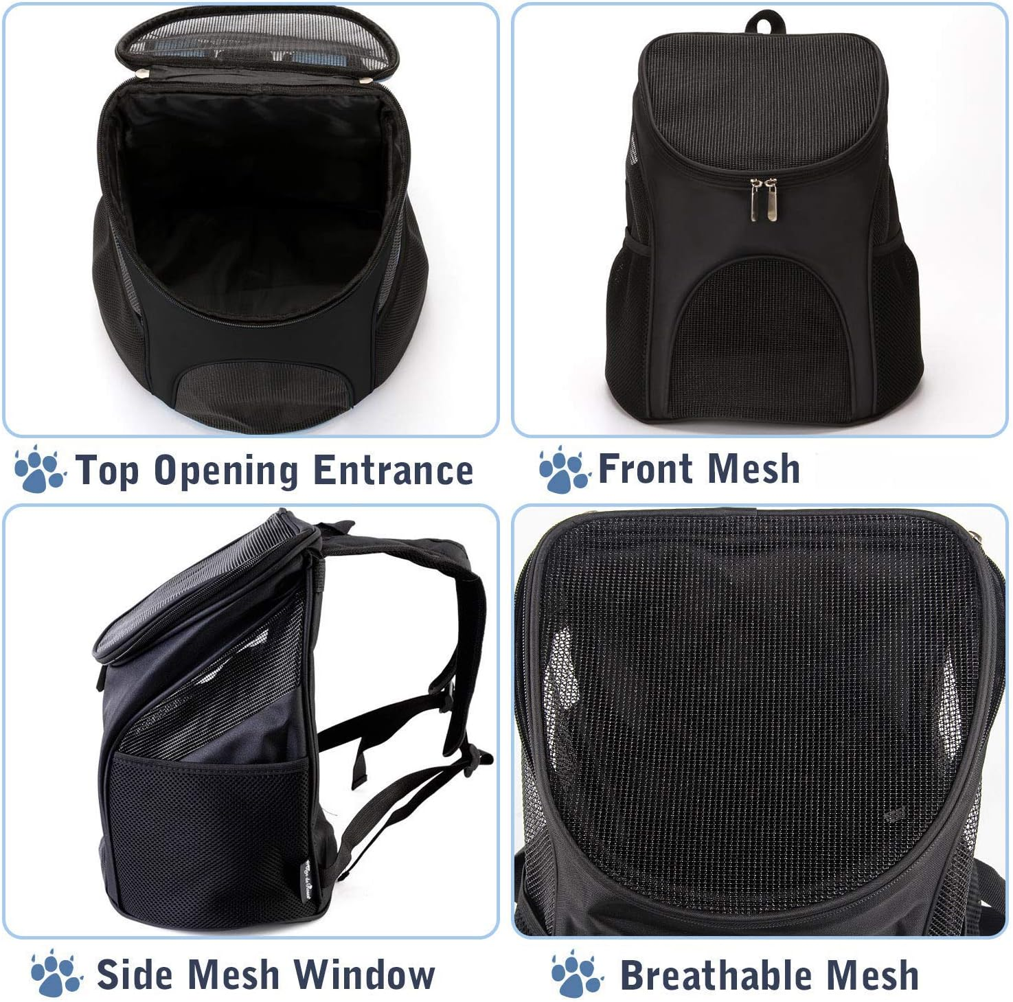 Dog Carrier Backpack Breathable for Small Pets/Cats/Puppies, Pet Carrier Bag with Mesh Ventilation, Safety Features and Cushion Back Support, for Traveling, Hiking, Camping, Walking & Outdoor (Black) - Black image number 3