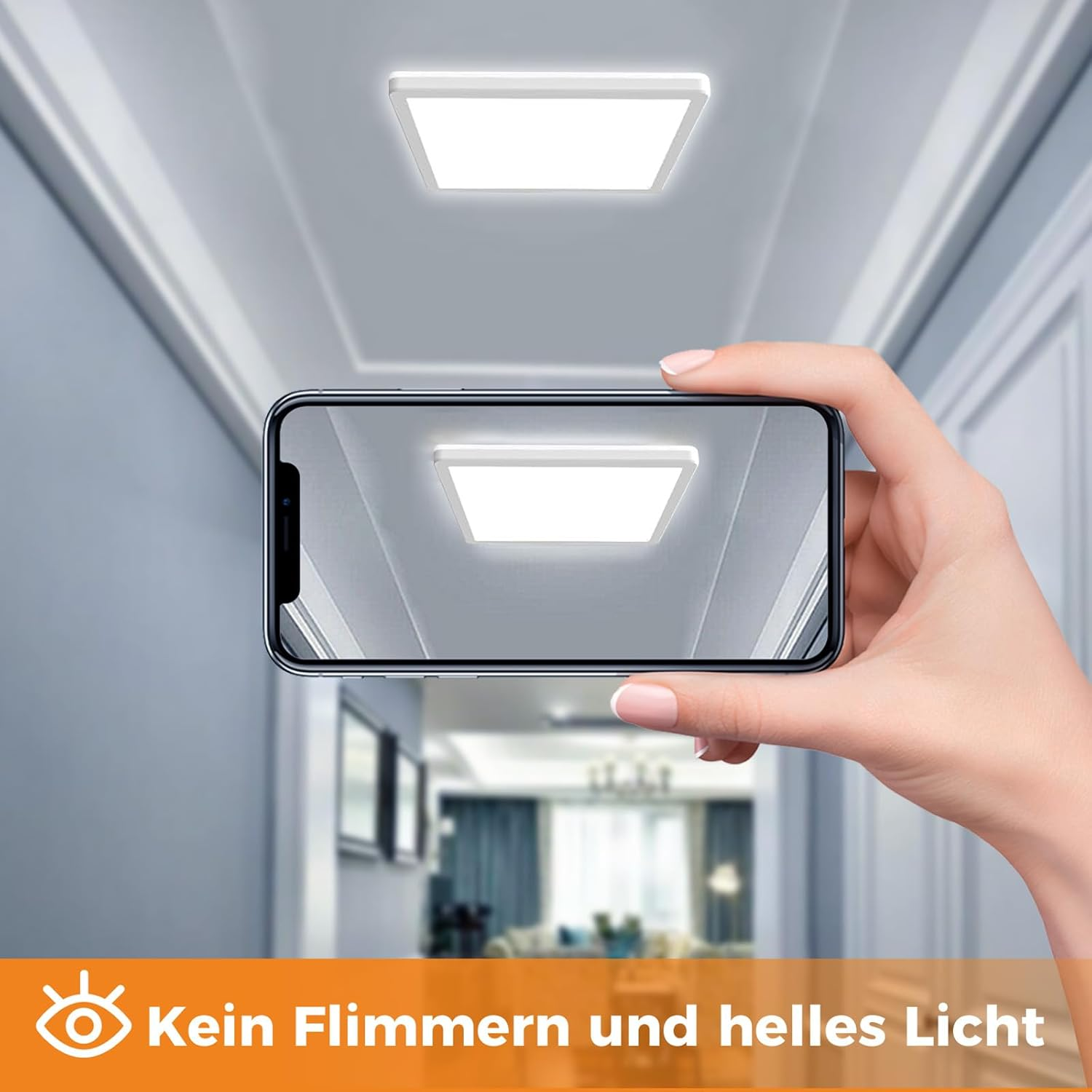 Slochi LED Ceiling Light, 18 W Ultra Thin Ceiling Light Flat 22 Cm, 6500 K Cool White, LED Ceiling Light Square for Bedroom, Living Room, Bathroom, Balcony, Hallway, Kitchen image number 2