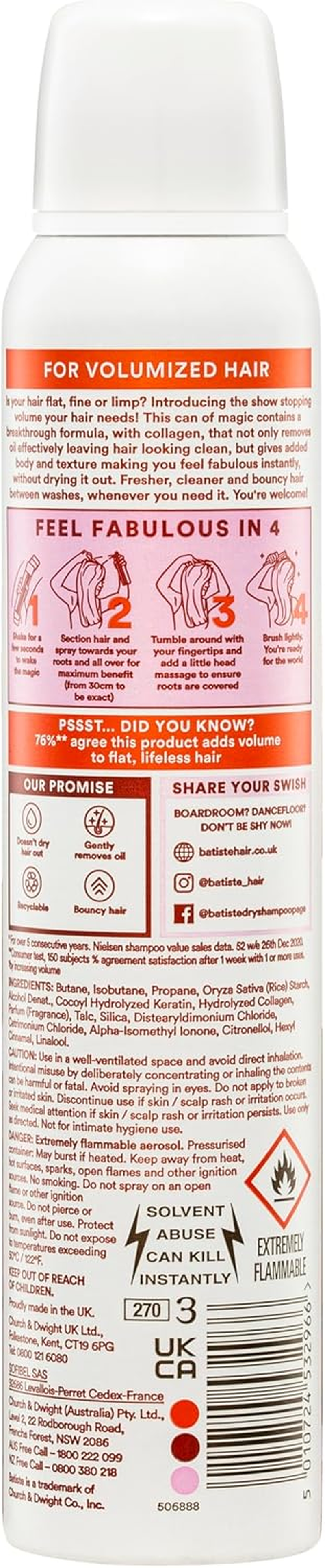 Batiste Volume Value Pack - 2X Volumising Dry Shampoo 200Ml + 1X Original Dry Shampoo 200Ml, Instantly Refreshes Oily Hair in 4 Easy Steps, Adds Lift & Texture, No Residue, for All Hair Types image number 4