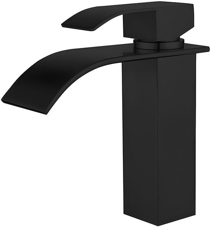 Basin Mixer Tap - Bathroom round Waterfall Tap Faucet - Kitchen Sink Tap Faucet Brass (Chrome) (Black) image number 5