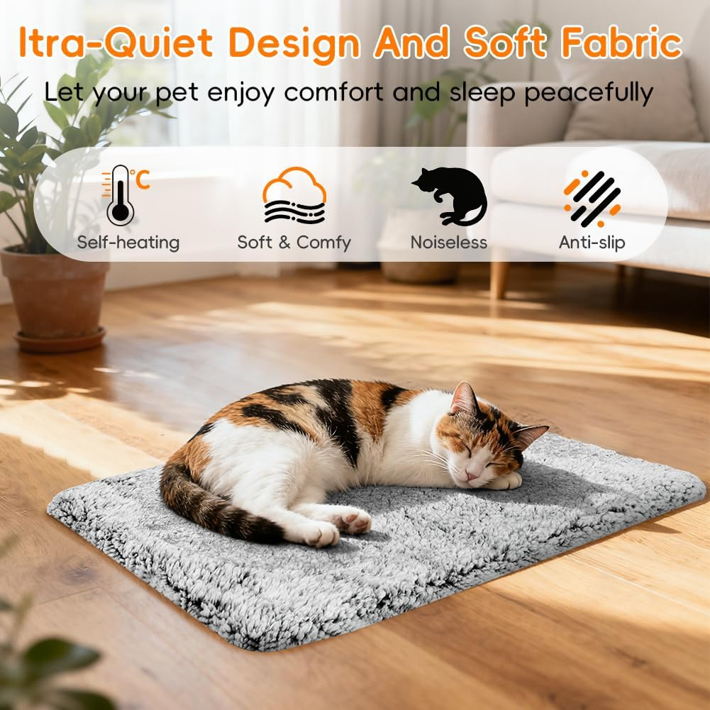 Adiwo Cat Self-Heating Pad, 70 X 48Cm Self-Heating Pet Mat, Cozy Calming Cat Blanket, Electric-Free Heated Mat, Removable Cover with Zipper, Non-Slip, Machine Washable, for Fiting Most Pets (A) - Textured - 70*48Cm image number 5