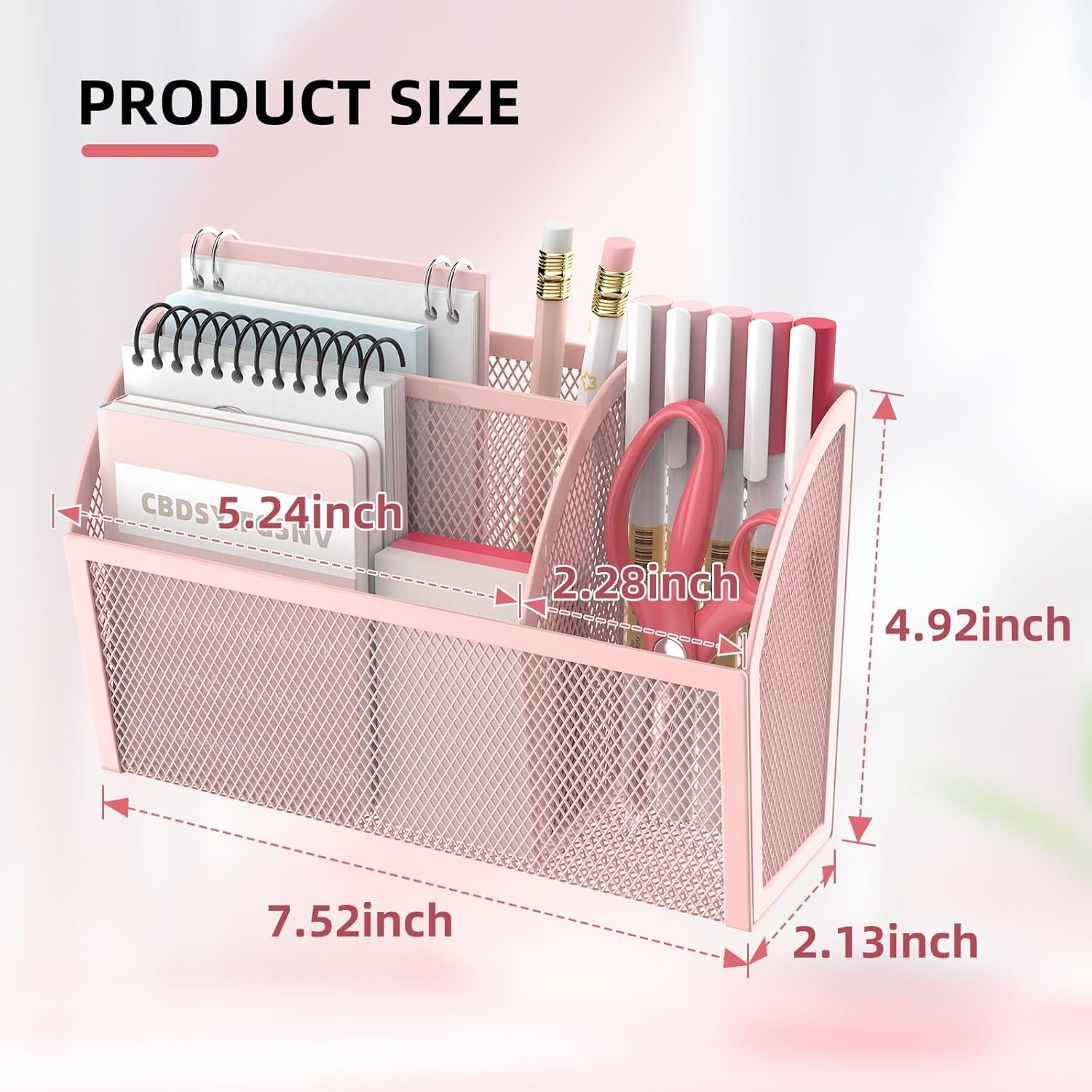 SUPEASY Magnetic Pencil Holder, Magnetic Whiteboard Shelf, 3 Grid Mesh Pen Holder for Refrigerator, Magnetic Organiser, Locker Accessories Organizer for Home, Pink image number 4
