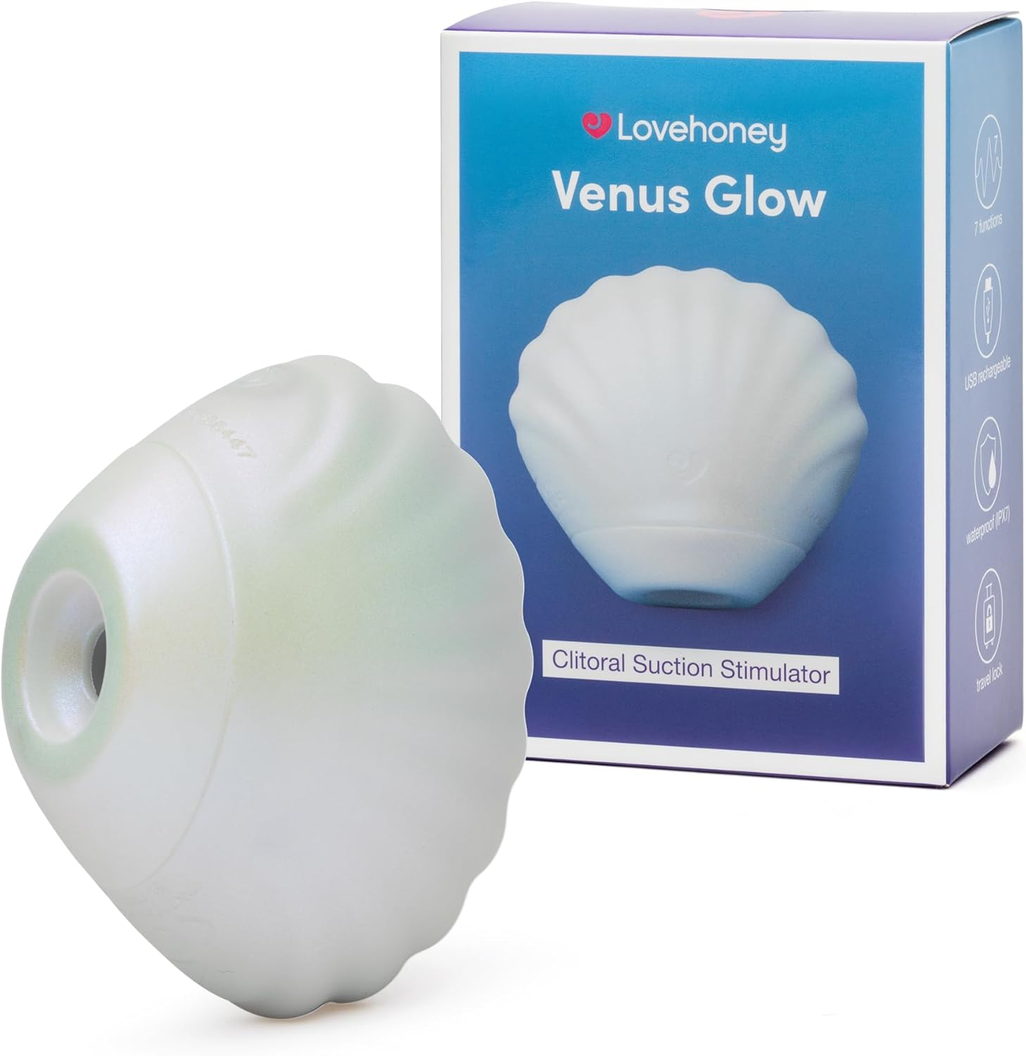 Lovehoney Venus Shell Clit Sucker &ndash; Pleasure Air Technology Clitoral Suction Vibrator for Women with 7 Intensity Levels &ndash; Silicone Clit Stimulator - Rechargeable & Waterproof Adult Sex Toy - White image number 1