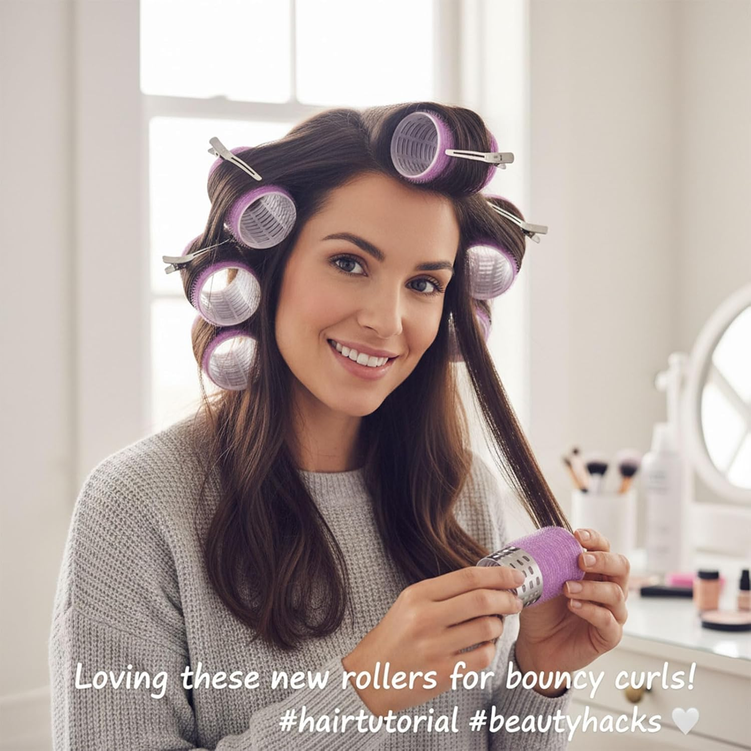30PCS Thermal Hair Rollers Set with Clips &ndash; Jumbo Self-Grip Rollers (64Mm, 48Mm, 36Mm) for Long, Medium, Short Hair Volume & Salon Styling &ndash; Geiwogwc (Light Purple, Medium) - Black image number 2