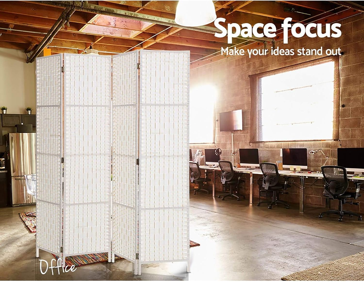 Artiss 4 Panel Room Divider, Folding Wooden Privacy Portable Screen Shelf Dividers Partition Wall Screens Home Pet Child Indoor Balcony Bedroom Furniture, Separator Water-Resistant White - Black image number 5