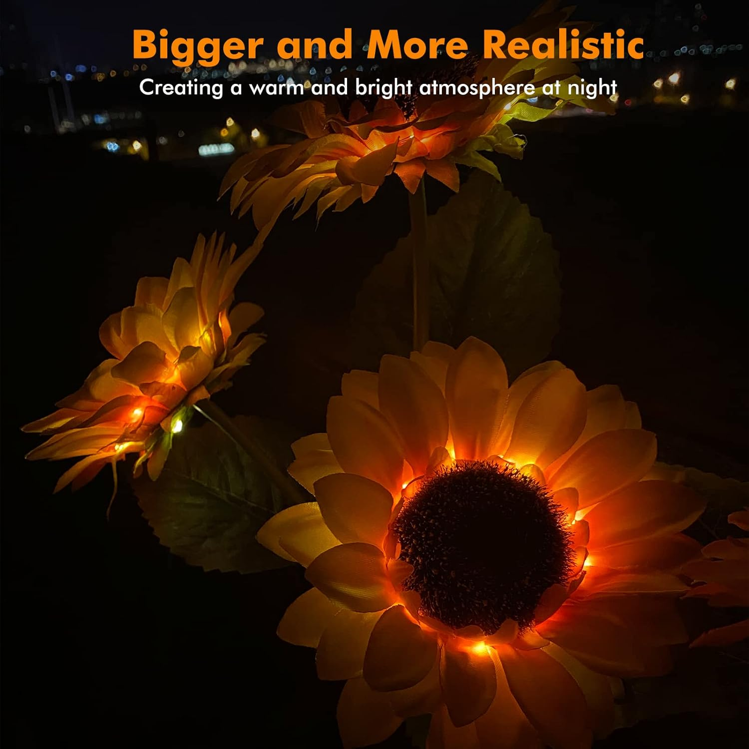 Solar Sunflower Lights, 800Ma Solar Garden Light with Real Looking Flowers Outdoor Waterproof Solar Stake Lights for Back Yard, Flower Bed, Pathway, Patio, Porch, Spring Decoration (2 Pack) image number 2