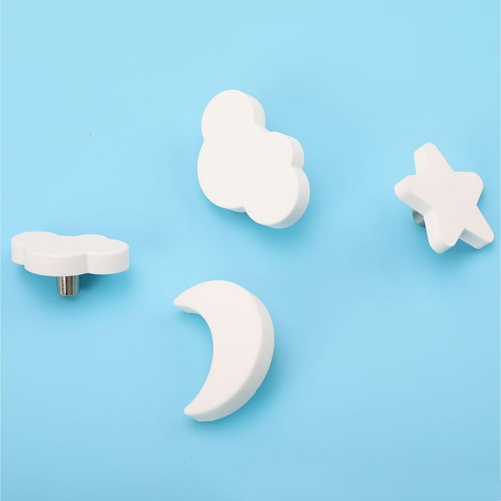 Mhwan Cabinet Knobs, Pack of 9 Soft Rubber Anti-Collision Drawer Knobs, Children, Stars, Moon, Clouds Knob for Cupboard, Furniture Knobs, Children, Furniture Knob and Cabinet Door Knobs for Baby Safety (White) image number 2