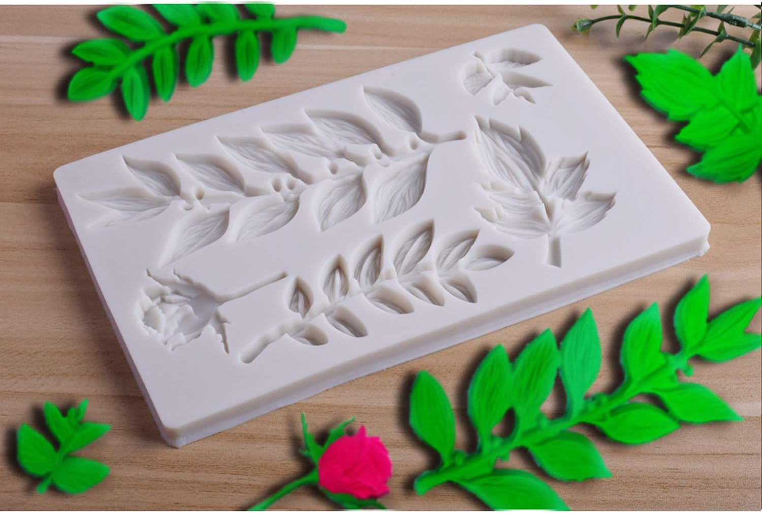 Silicone Fondant Mold Rose Leaves Fondant Mold Leaves Branch Vimen Leaves Silicone Mold Leaves Branch Fondant Mold Cake Decorating Gumpaste Icing image number 4