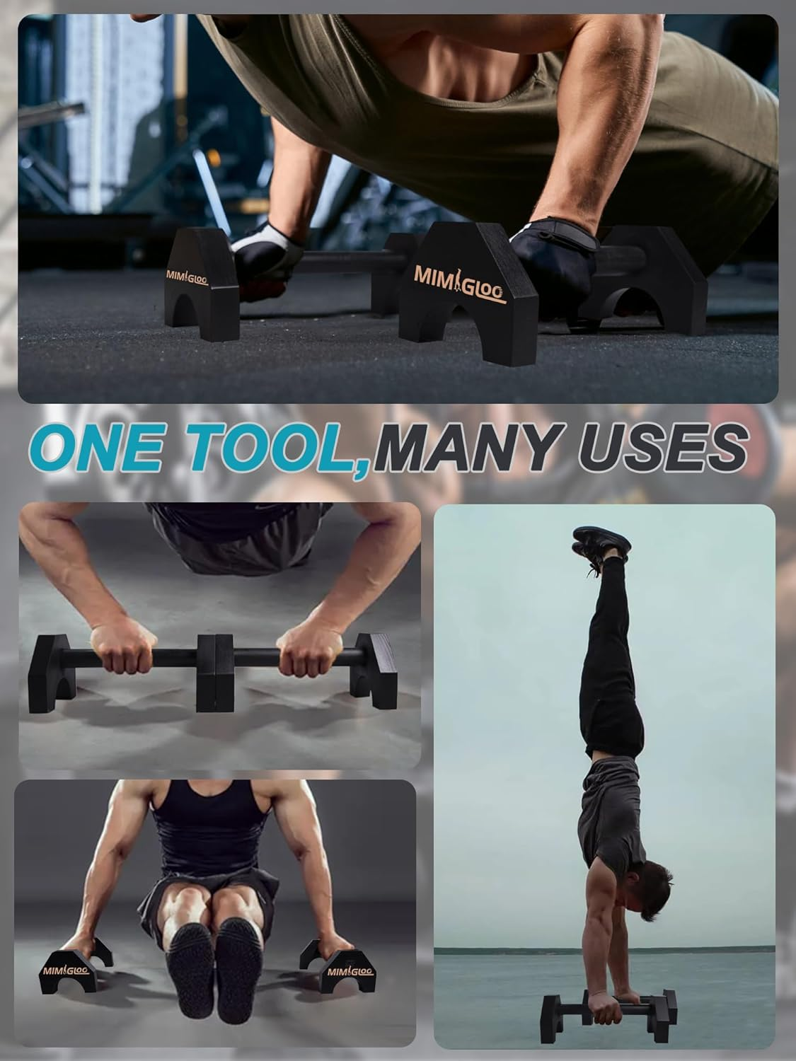 MIMIGLOO Premium Wooden Push-Up Handles and Non-Slip Calisthenics Parallettes, Push-Up or Handstand Handles, Push up Bar for Indoor and Outdoor Bars image number 5