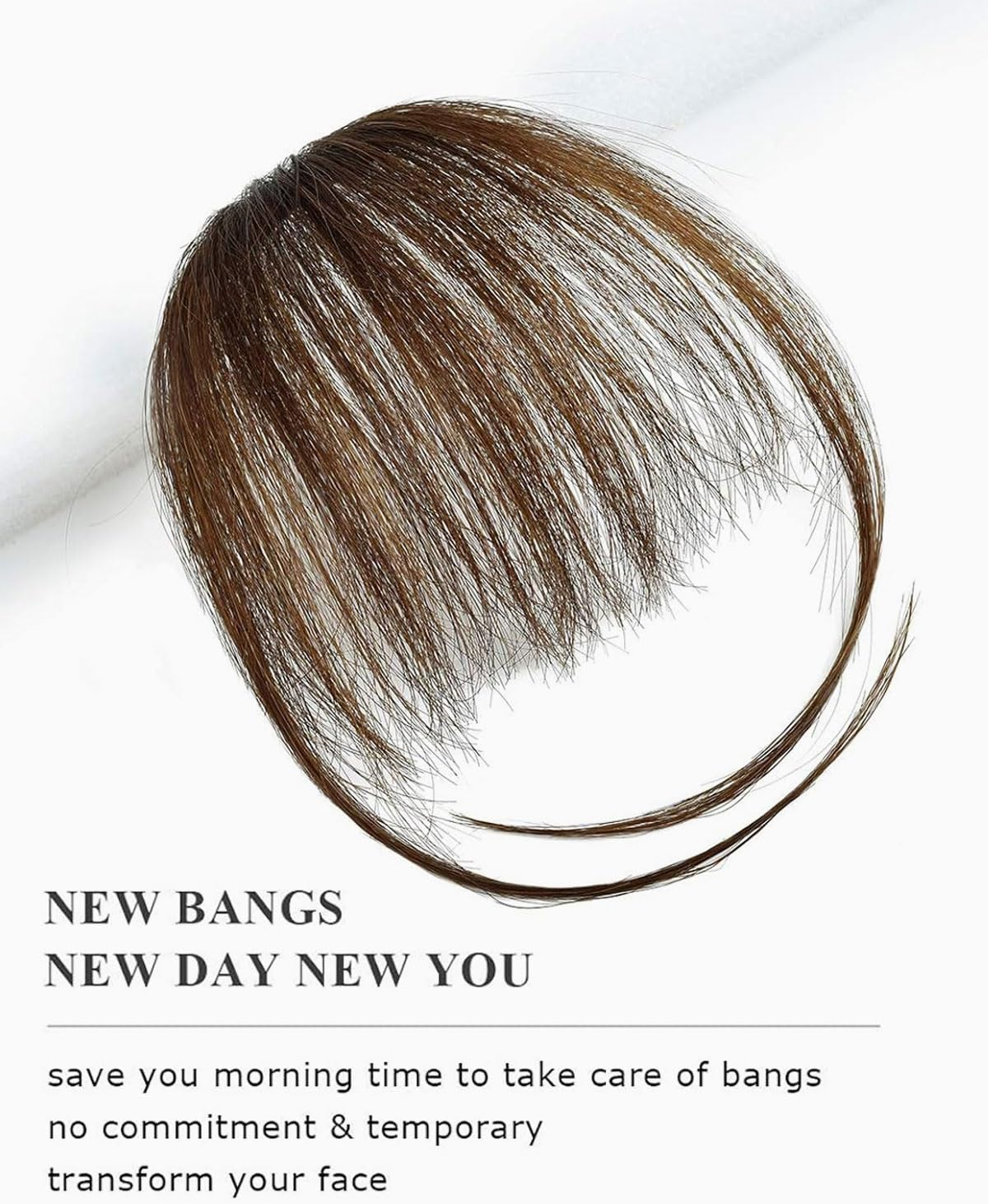 TPZORJX Pack of 2 Faux Wig Fringe, Fringe Clip on 100% Wig, Hair Clip on Fringe with Temples, Women'S Real Hair Extensions (Natural Black Brown) image number 4