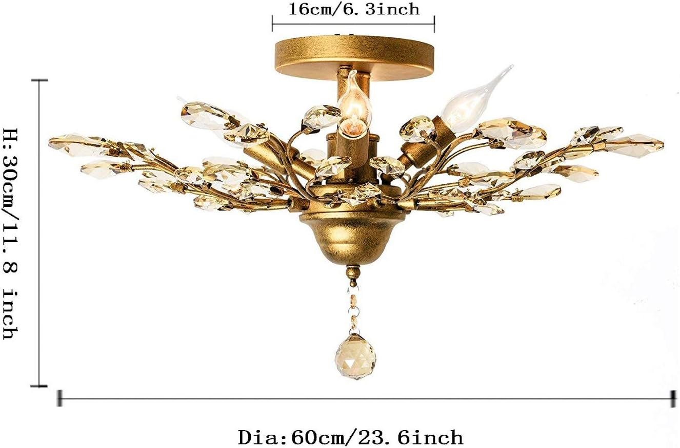 Ganeed Crystal Chandeliers,K9 Crystal Ceiling Light, Vintage Light Fixtures Pendant Lighting for Living Room Bedroom Restaurant Porch Chandelier(4-Light,Golden) - Gold/3 Light image number 7