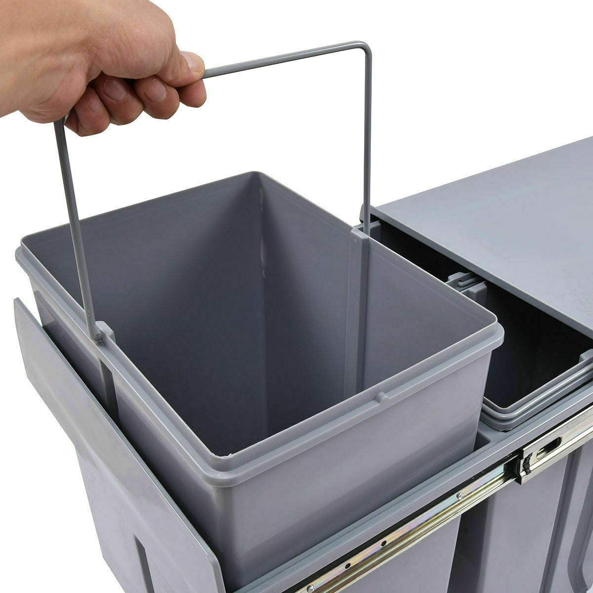 Pull Out Bin 40L Twin Cabinet Kitchen Waste Dual Slide Out Rubbish Garbage Trash Grey 2X20L image number 6