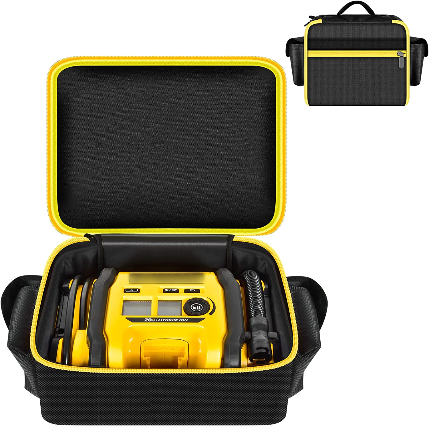 Air Compressor Bag Case Compatible with DEWALT 20V MAX Tire Inflator DCC020IB, Cordless Tools Storage Holder Organizer with Pocket for Battery Pack and Charging Kit -Inner Yellow (Box Only)