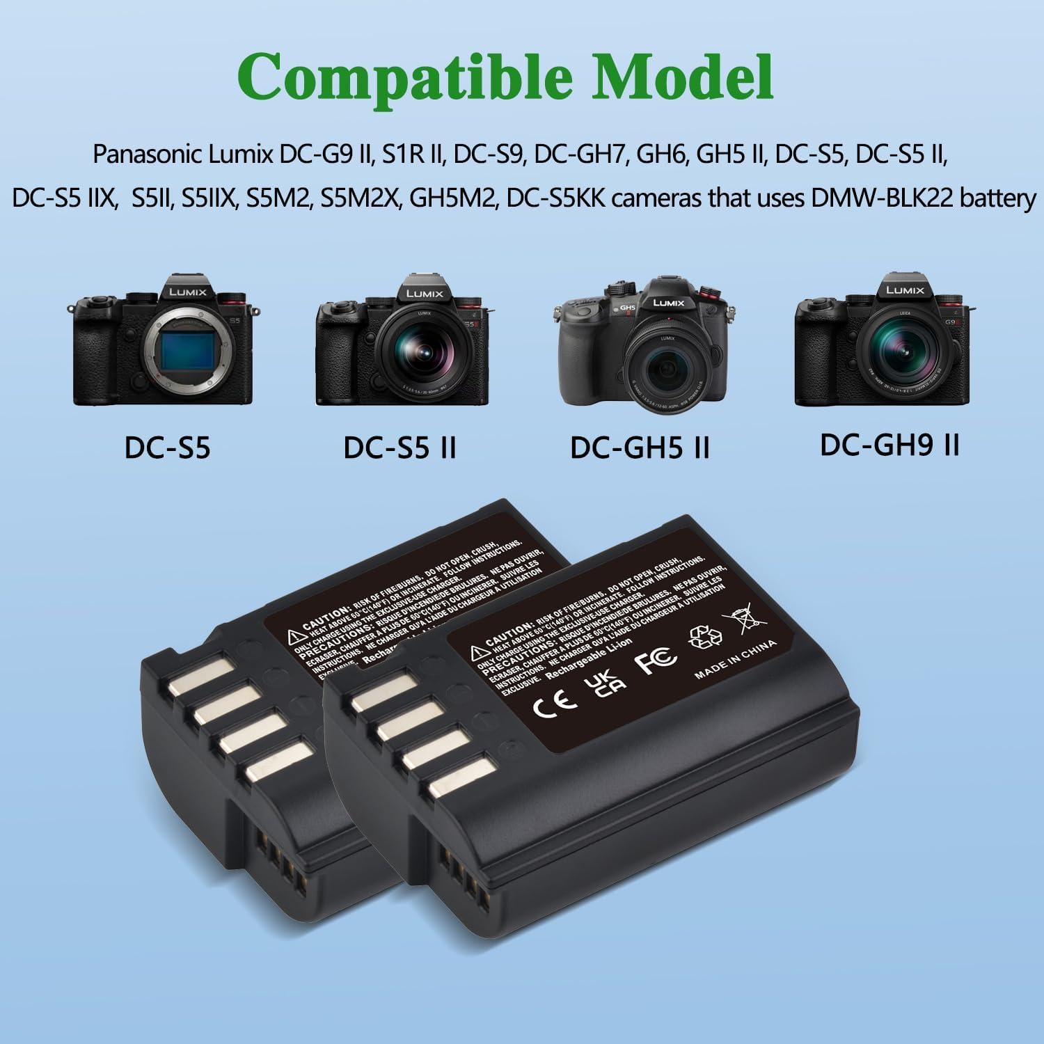 Tectra 2 Pack DMW-BLK22 Battery and LED Dual Charger for Panasonic Lumix S5II, S5, S5IIX, GH6, GH5 II, S5M2, S5M2X, GH5M2, DC-G9II, DC-S5-II Cameras, image number 5