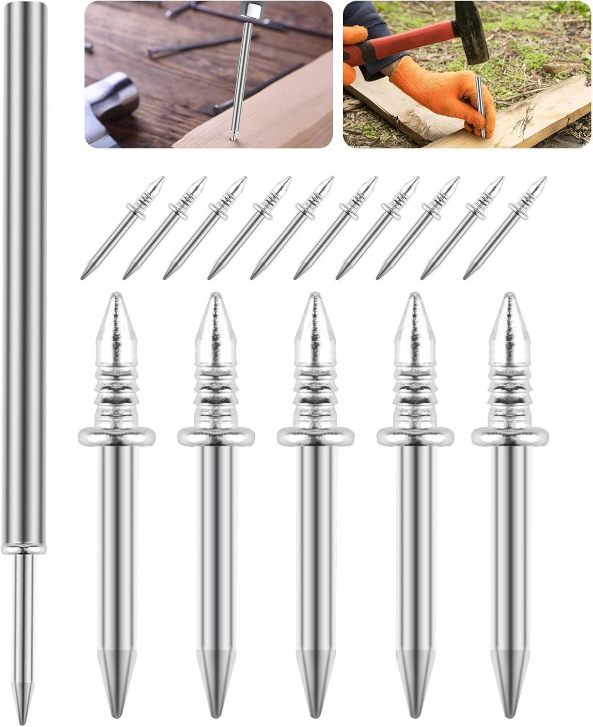 Pack of 300 Double Head Skirting Board Nails, Seamless Nail with Double-Headed Socket Thread Nail, Double Headed Nails Wall Steel Nails, Invisible Safety Screws with 3 Sleeve Tools image number 5