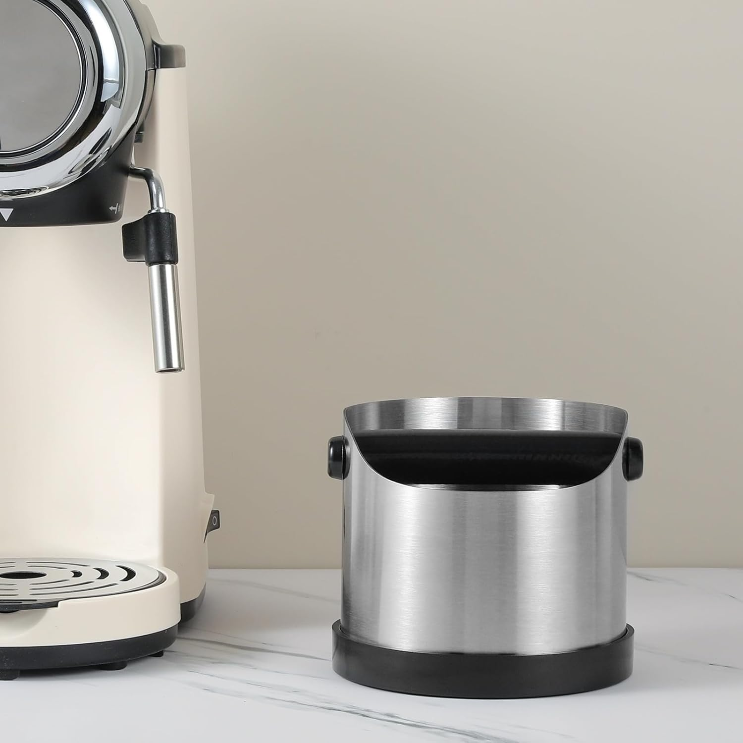 CHDEXU Coffee Grounds Knock Box, Small Stainless Steel Espresso Coffee Knock Box, Coffee Grind Knock Out Box with Removable Knock Bar and Coffee Brush, Coffee Grounds Container with Non-Slip Base image number 4