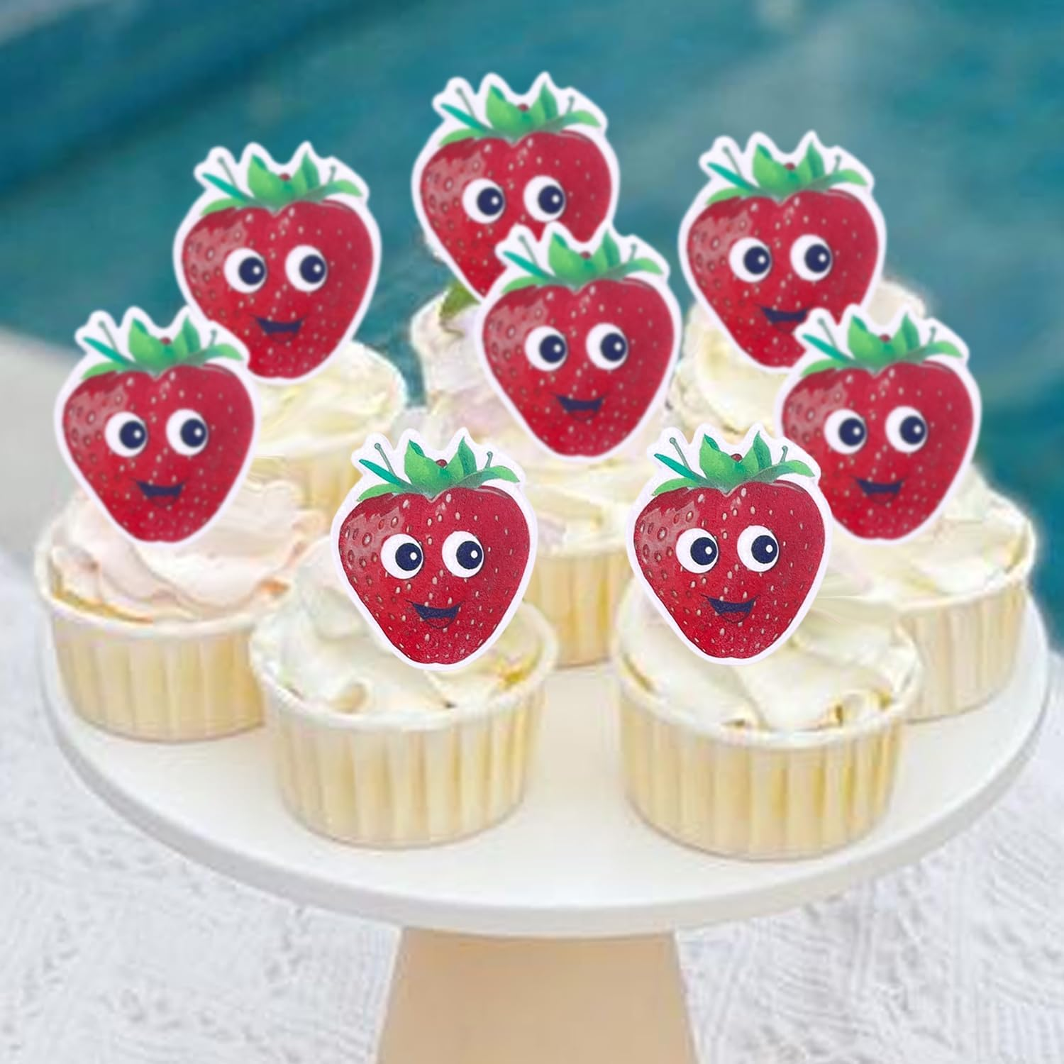 Cartoon Fruit Smiley Cupcake Decoration Card, Edible Wafer Paper Creative Baby Full Moon Bath Birthday Series Theme Party Dress up Plug-In (Strawberry 50Pcs) image number 5