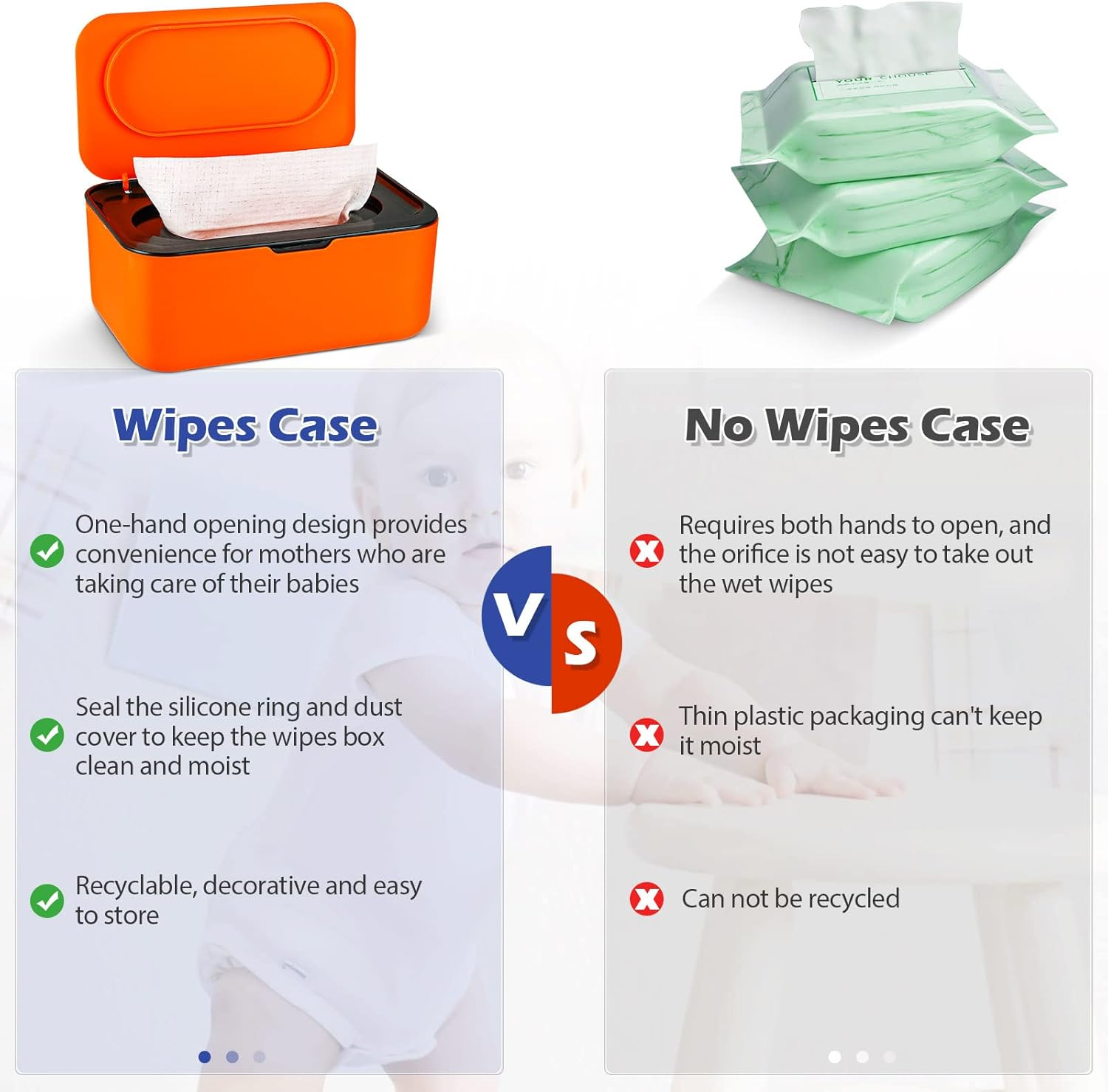 Baby Wipes Dispenser, Wipes Case Baby Wipe Holder Keeps Wipes Fresh, Non-Slip, Easy Open & Close (Black) image number 1