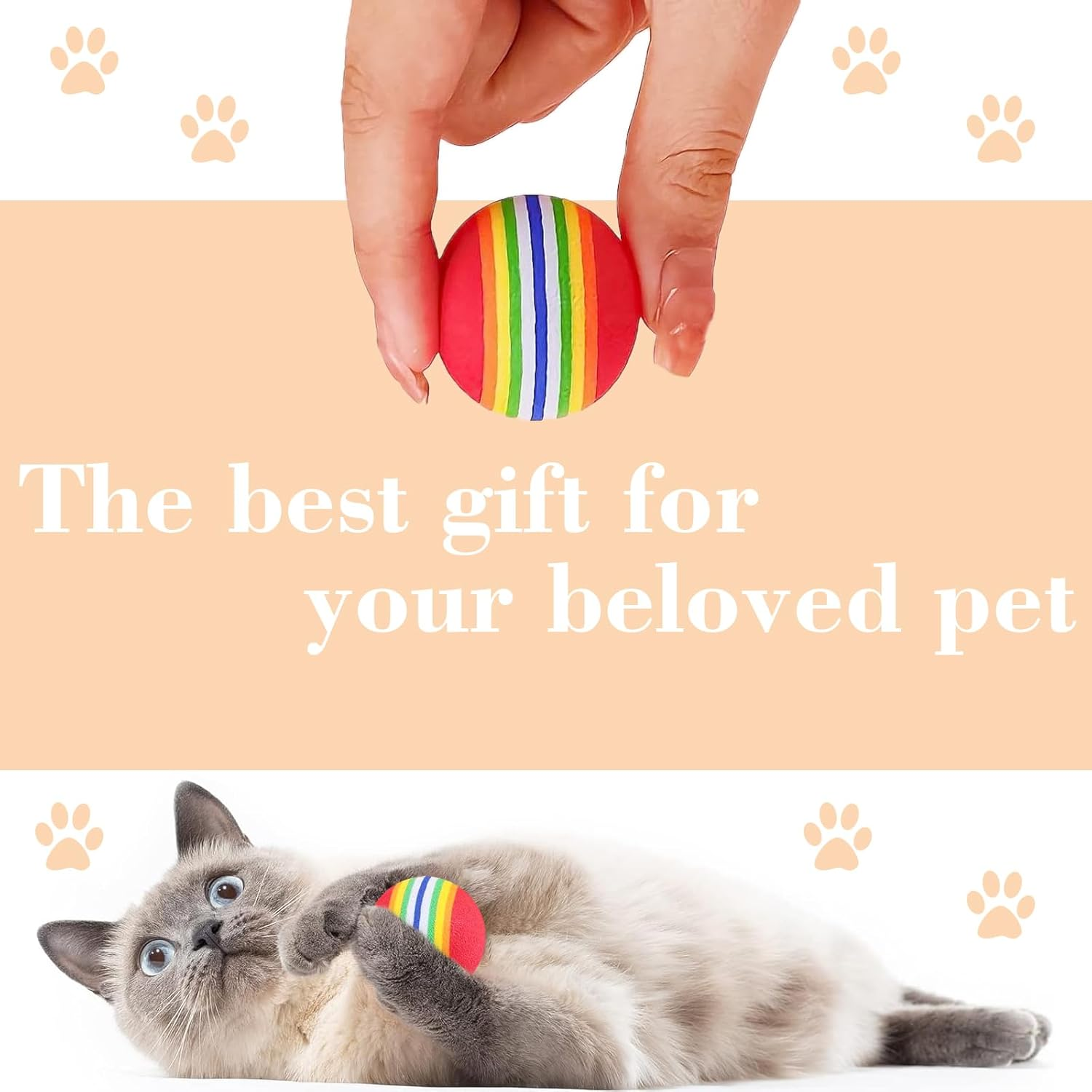 Vebetter Rainbow Cat Ball, 9 Pz 4.2 Cm Soft Cat Ball, Interactive Kitten Toy, Rainbow Cat Balls, Colourful Foam Balls for Pets, Playing Chew Exercise Toy, Cat Toy Ball image number 2