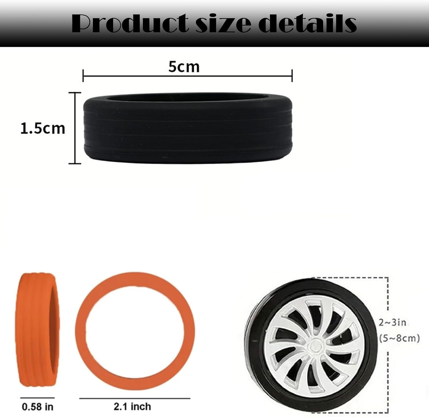 16Pcs Luggage Wheel Covers,Silicone Luggage Wheel Protector Covers for Most Spinner Suitcases or Office Chair Caster,Durable,Mute and Shock Absorption, Black+Orange image number 4