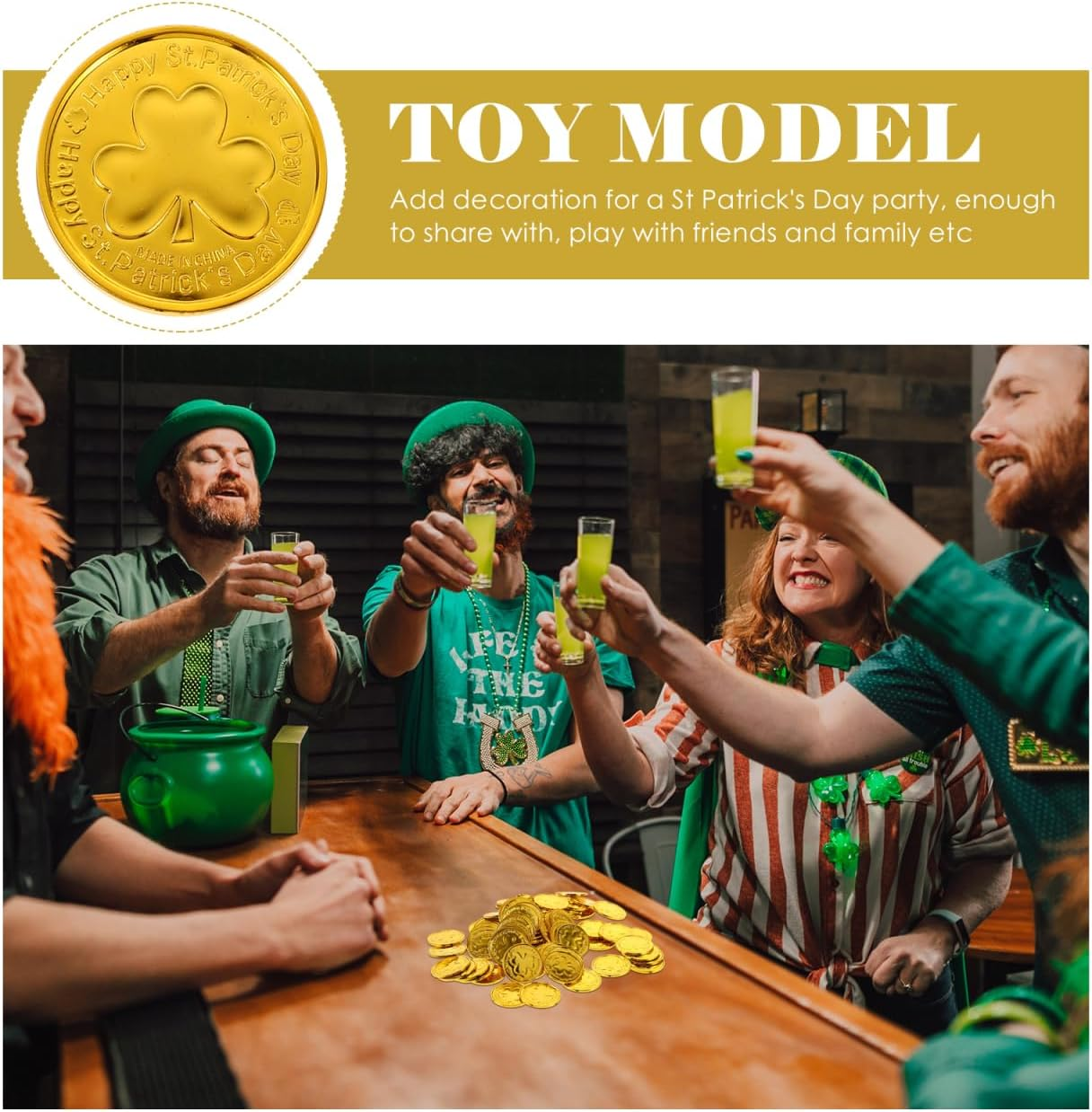 Ibasenice 100Pcs Coin St. Patricks Day Table Decor Practical Shamrock Coin Chocolate Coins Clovers Coins Golden Green Lucky Coins Toy Festival Supplies Make up Plastic image number 3