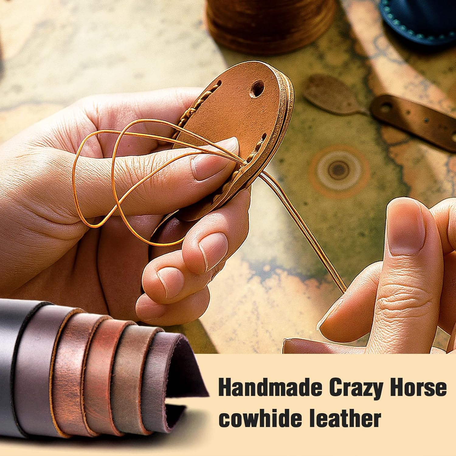 Leather Airtag Holder with Keychain, Portable Handmade Genuine Leather Air Tag Holder with Keyring Full Coverage image number 2