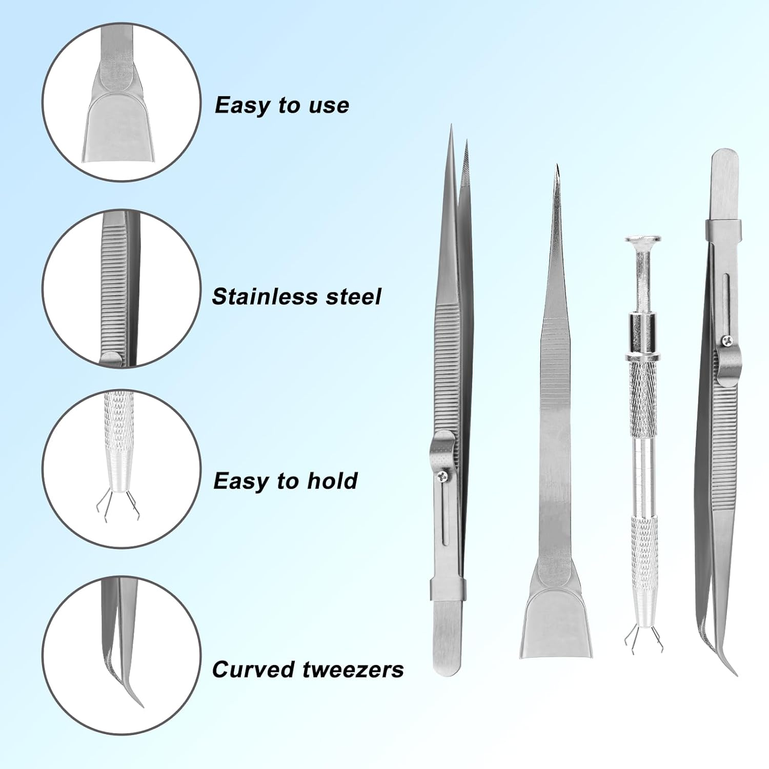 Gosknor 4Pcs Cake Decorating Tools Set, Stainless Steel Sprinkle Pen Pearl Grabber & Tweezers with Shovel Head Professional Sprinkles Tools for Baking Cookies Cupcake Decoration image number 2