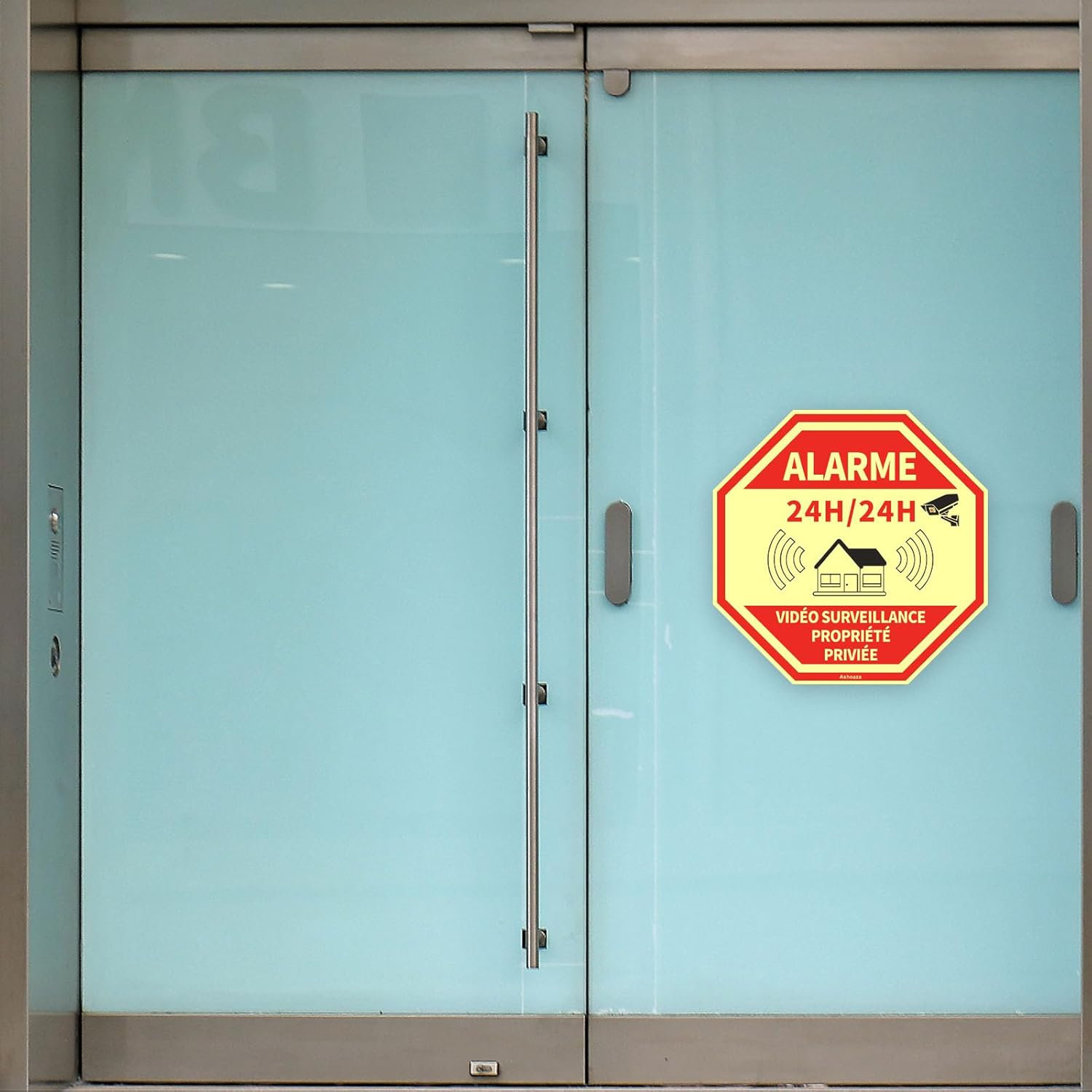 FR Shoaza Home Illuminated 4 Alarms CCTV Security Self Adhesive Home Glow in the Dark Octagonal 20X20Cm image number 4