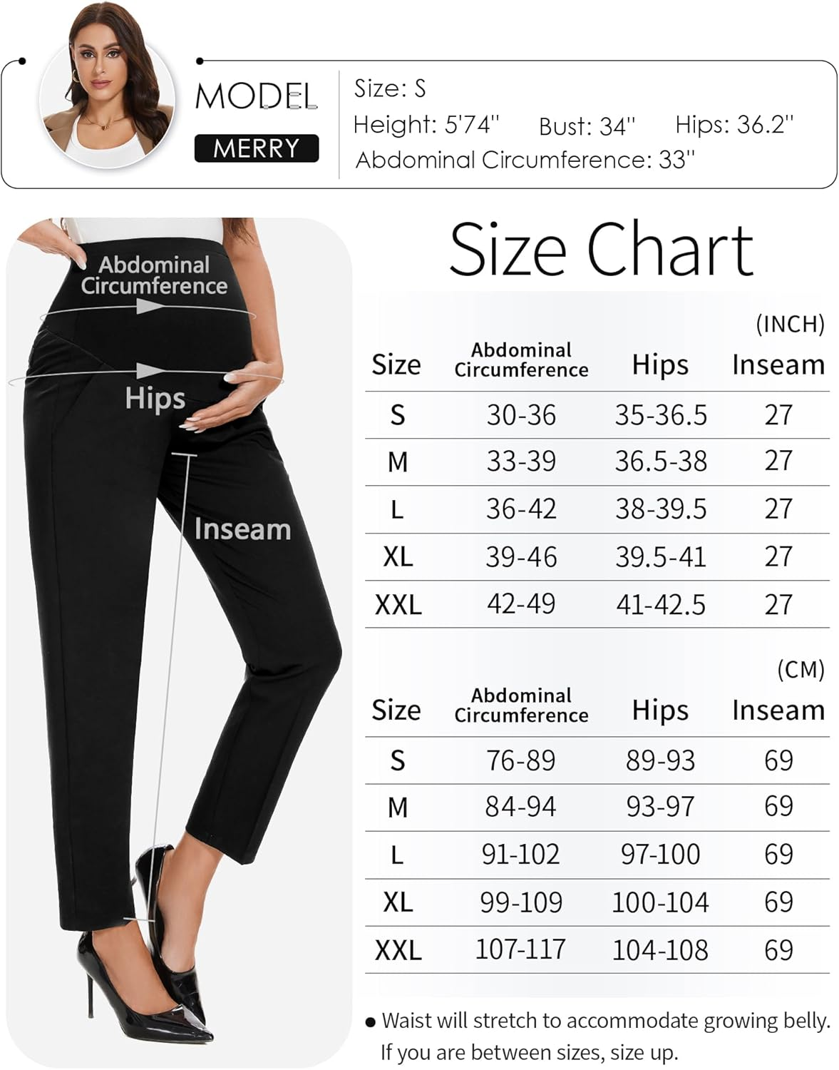 PACBREEZE Women'S Maternity Pants for Work Capris Casual Comfort and Style Ankle Pants image number 3