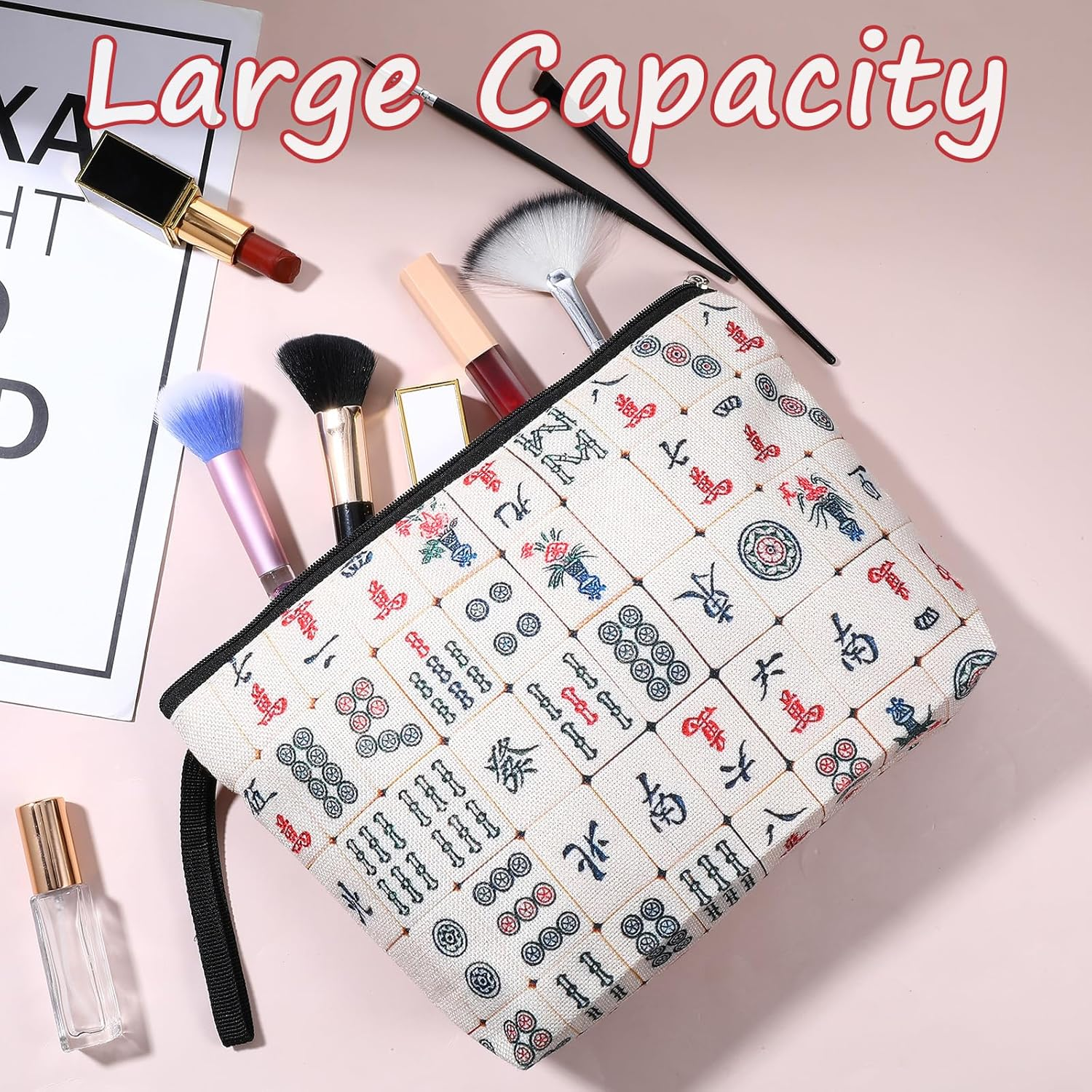 YQQYG Mahjong Lucky Cosmetic Bag, Mahjong Gifts for Women Gifts for Mahjong Players Mahjong Accessories Mahjong Inspired Gift Mahjong Gifts for Mahjong Lover Women Mom Grandma Birthday Travel - Multicolor image number 6