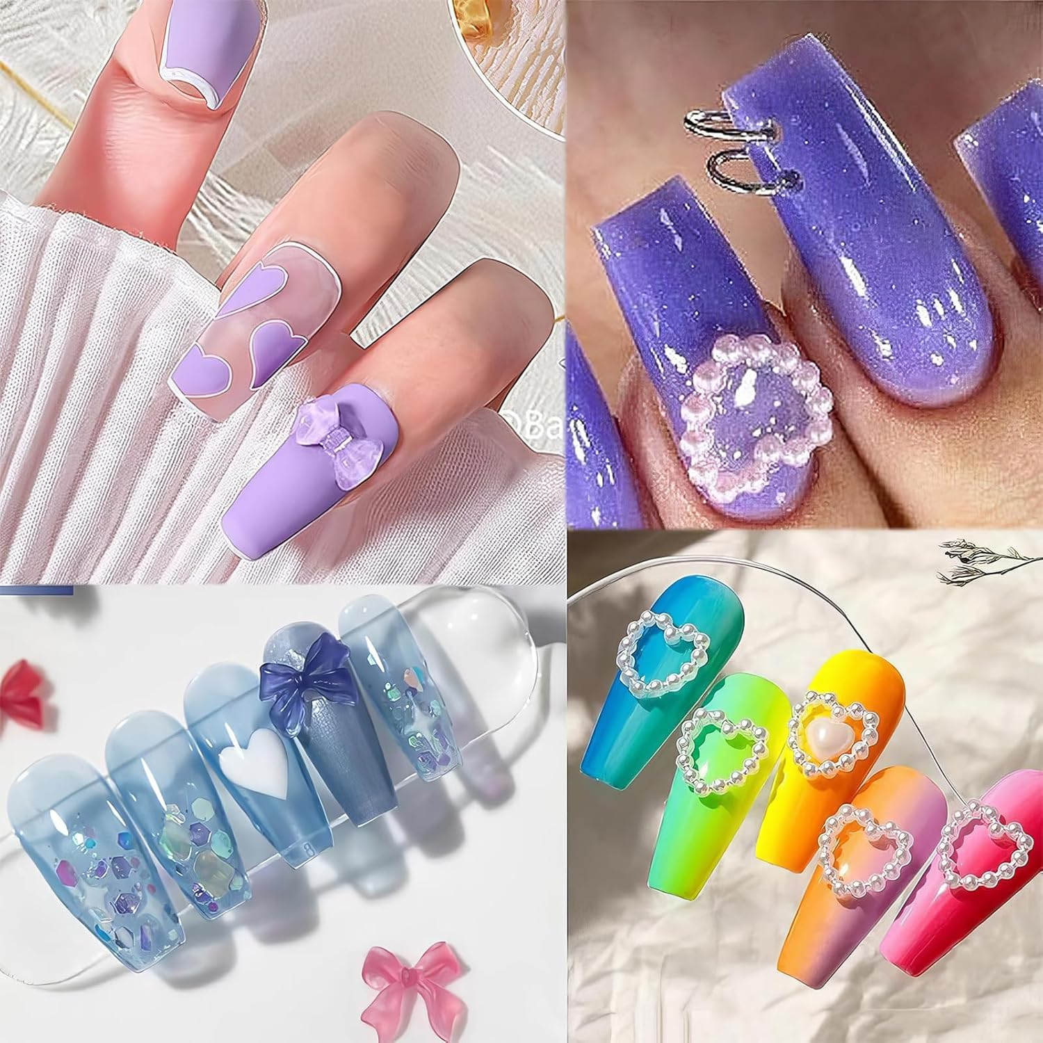 RTRTGS 150 Pieces Nail Art Decoration Nail Art Charms 3D Nail Art Decoration Set, 3D Heart Bear Butterfly Flower Rhinestones Valentine'S Day for Nails DIY Mobile Phone Case Decoration image number 4