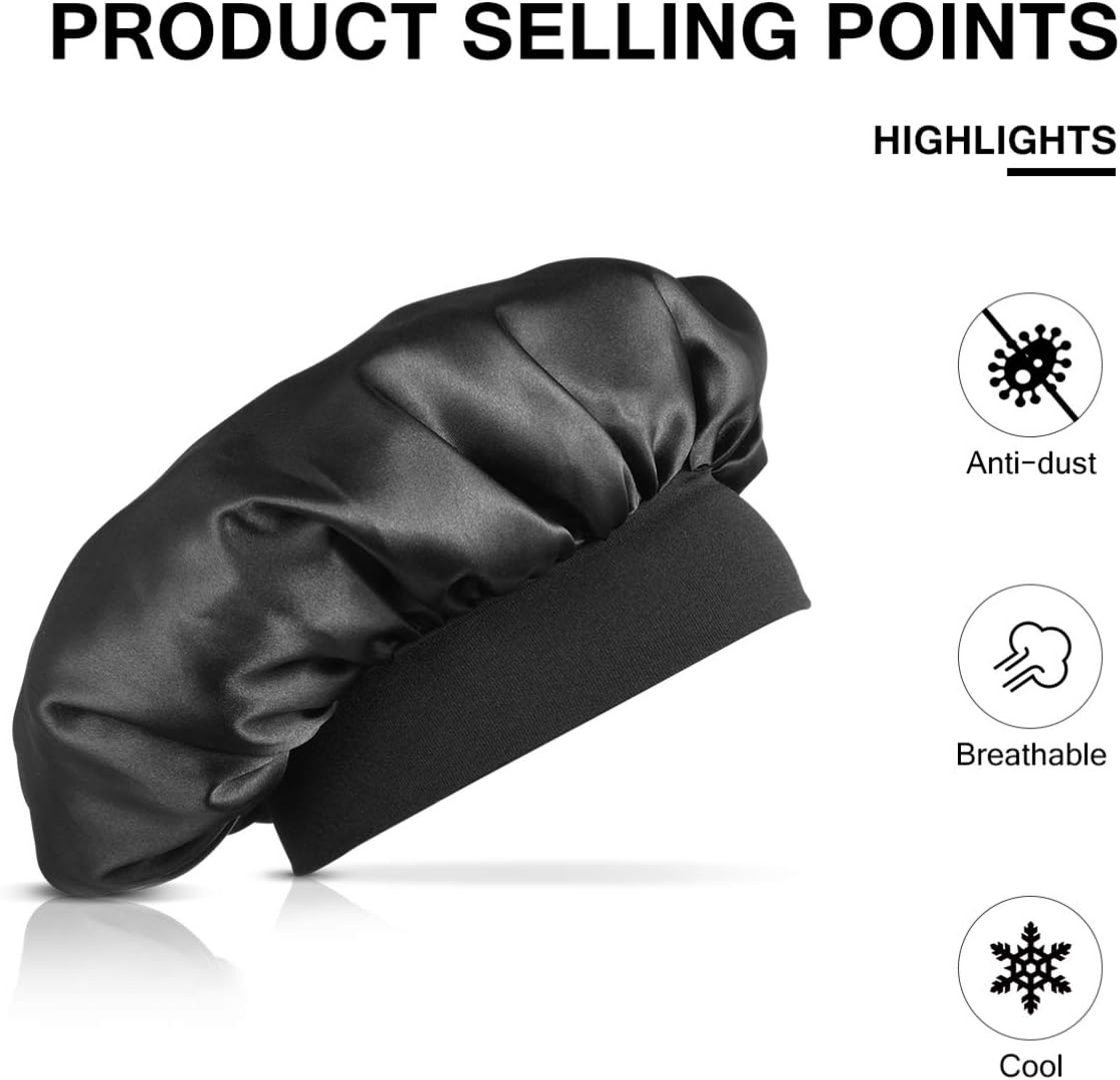 Lurrose 2Pcs Satin Sleep Cap Wide Band Hat Elastic Head Cover Natural Hair Bonnet Hair Cover for Sleeping Night Cap image number 2