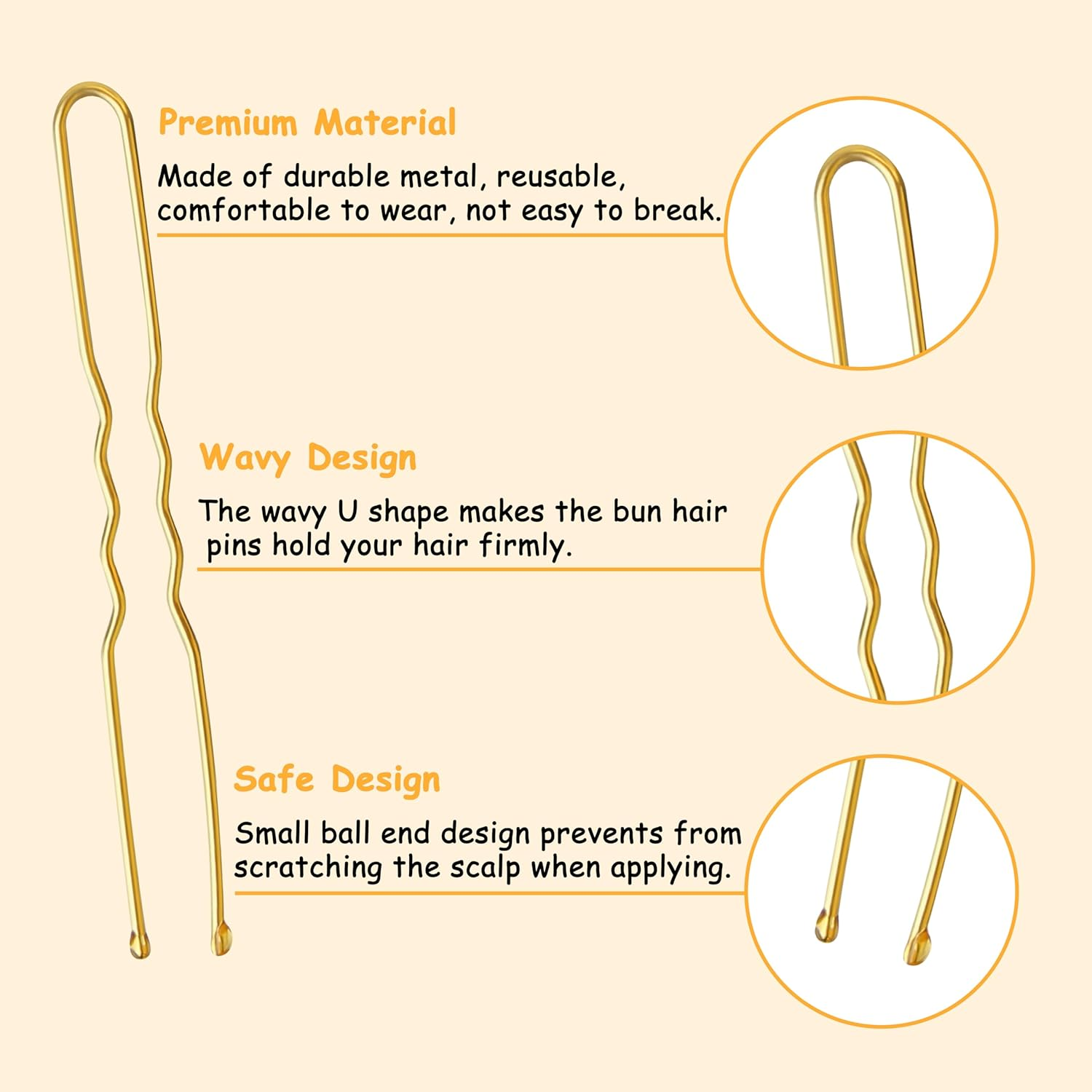 MOSTFUN Pack of 500 Hair Pins, Bobby Pins Set, French U-Hair Clips, 2 Inch / 2.36 Inch, Hair Pins for 2 Inch / 2.75 Inch, Transparent Hair Scrunchie with Storage Box for Women and Girls (Golden) image number 2
