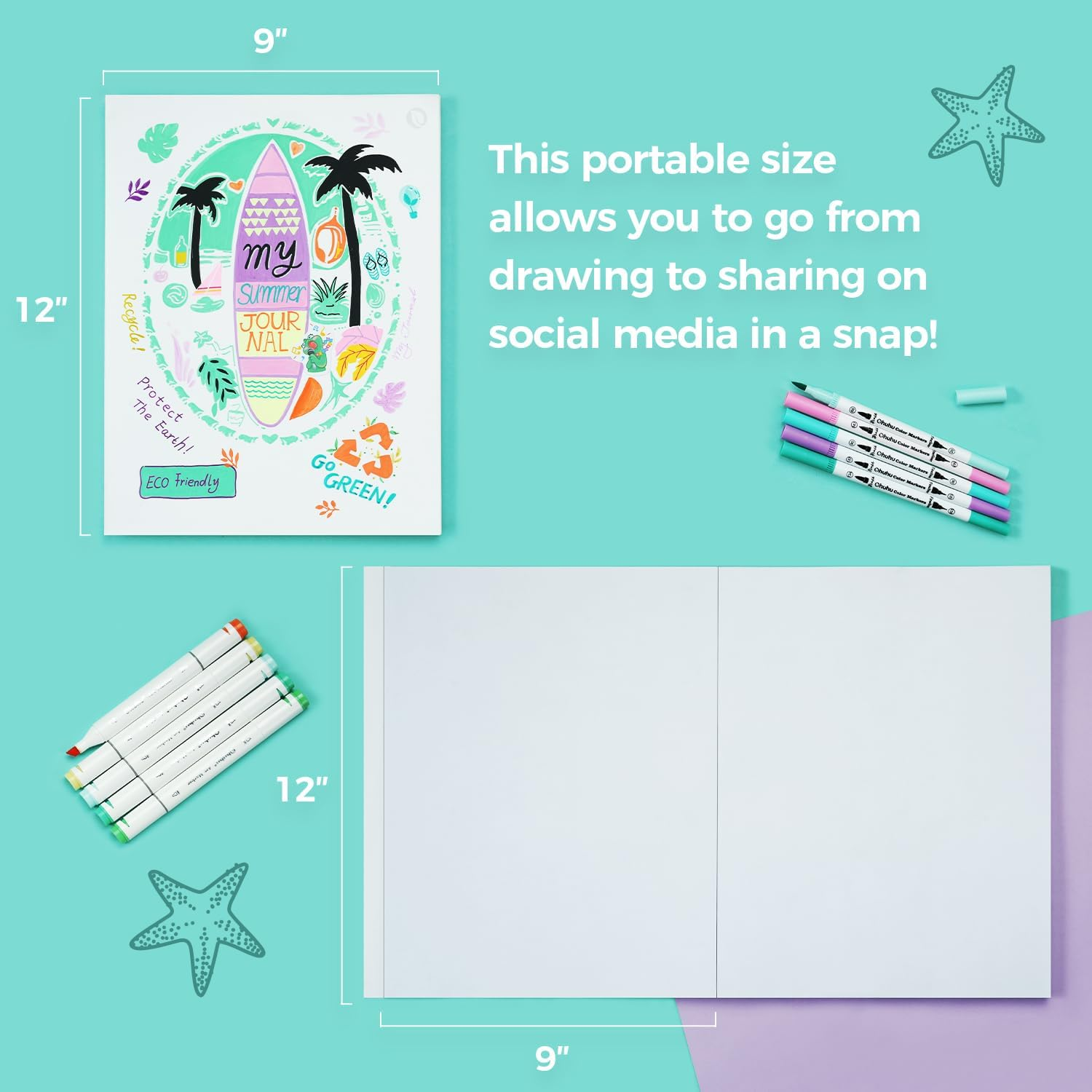 Ohuhu Marker Pads Art Sketchbook Bleedproof - 229Mm&times;305Mm Large Paper Size - 90LB/150GSM Smooth Drawing Papers - 60 Sheets/120 Pages, Glue-Bound Sketching Book for Alcohol Markers image number 3