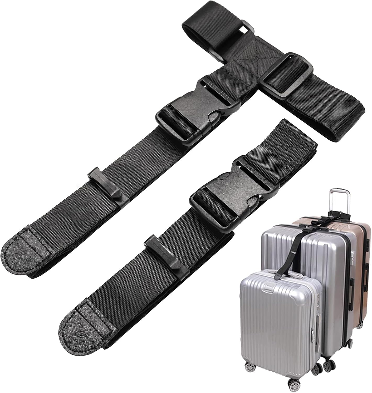 2 Pack Add a Bag Luggage Strap,Ling-Luo Adjustable Suitcase Belt Travel Attachment Travel Accessories for Connect Your 3 Luggages, Black image number 6