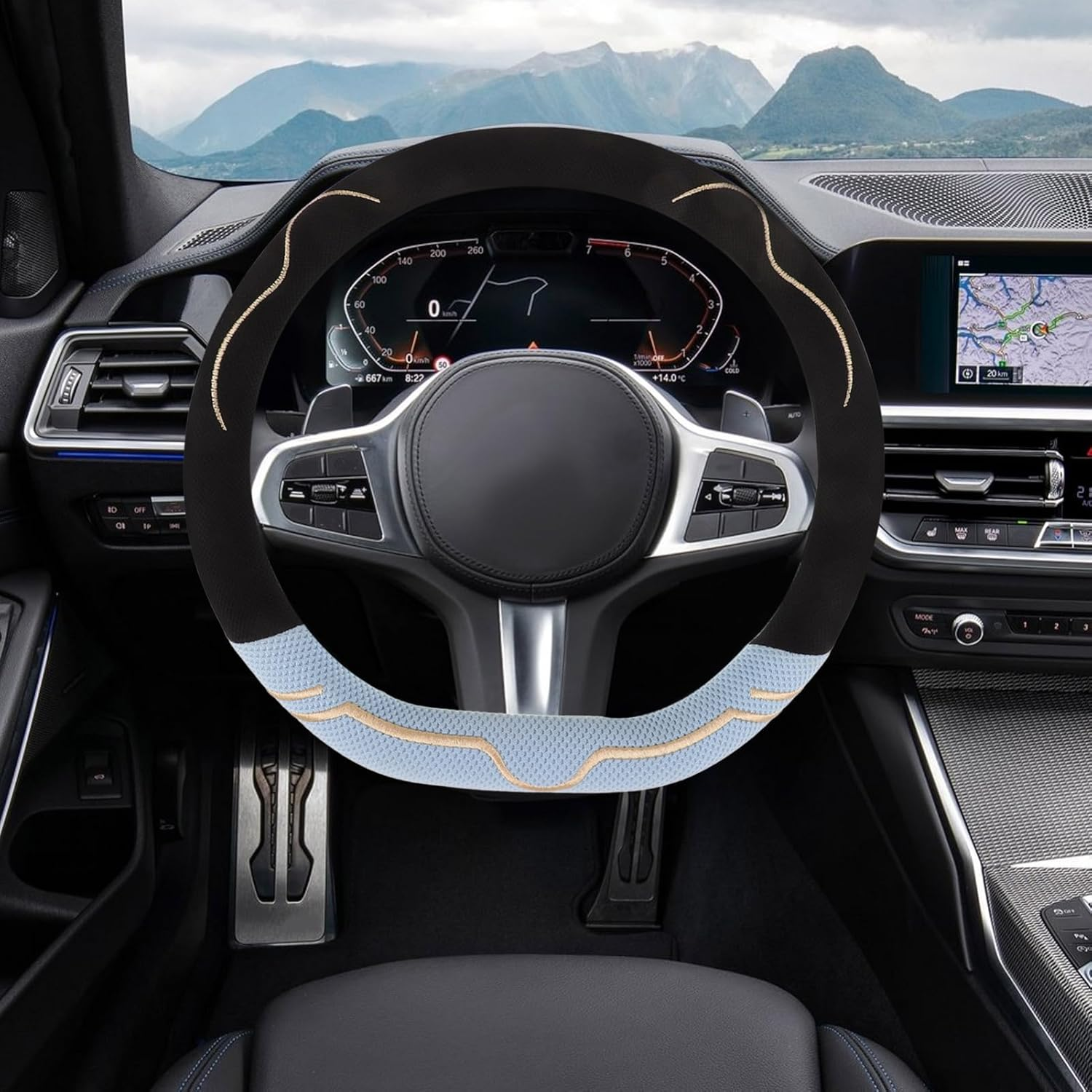 Anneome Universal 38Cm D-Shape Steering Wheel Cover Breathable Ice Silk Fabric, Thin Stretch Steering Cover for All-Season Car Interior Protection image number 3