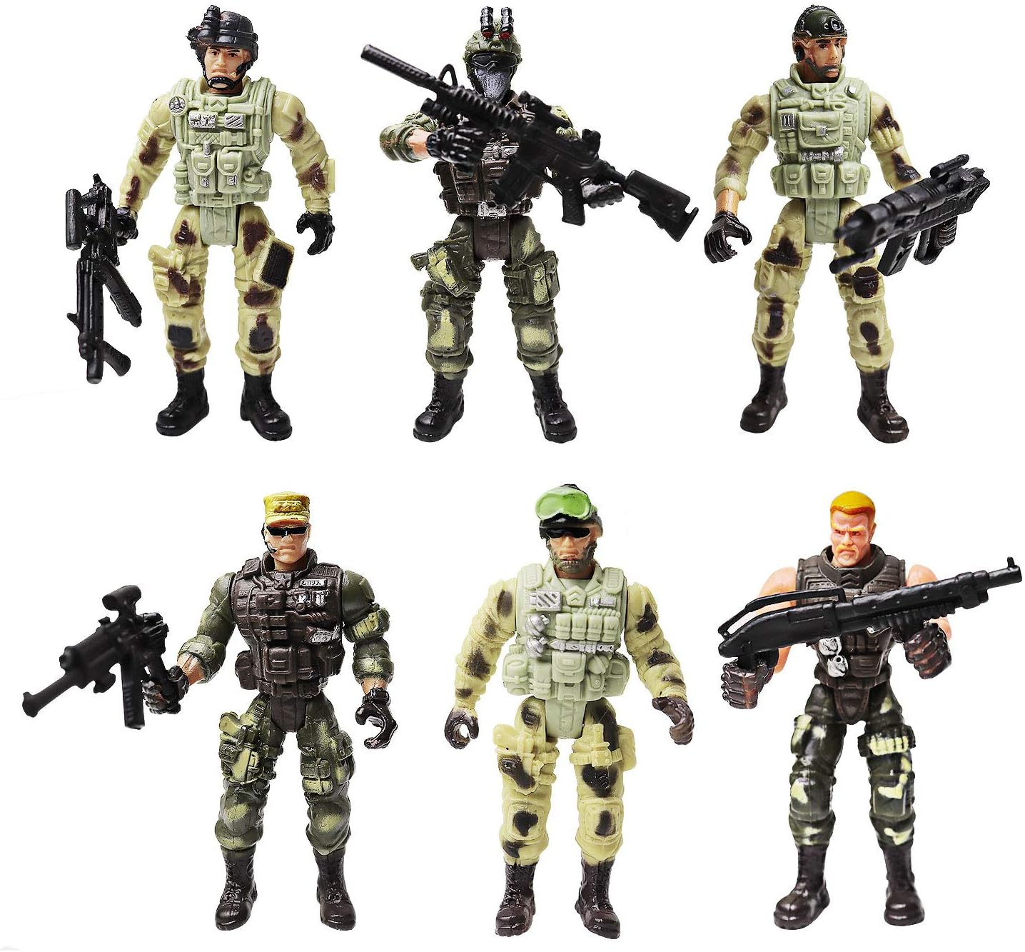HAPTIME Soldier Figure Toy Army Men with Weapon / Military Action Figures Playset Special Force, Set of 6 (Each 3.75 Inch Tall) (SWAT) image number 5