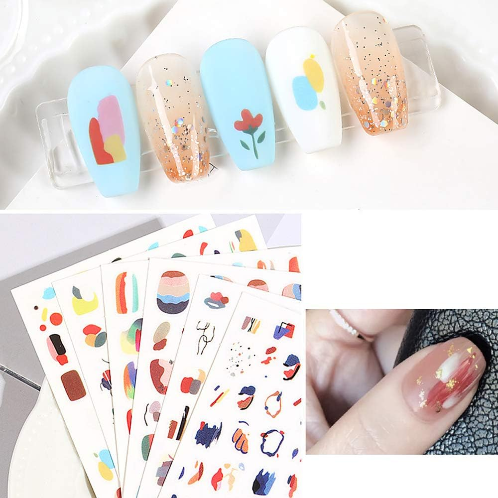 3 Pcs Colorful Nail Stickers Abstract Blurring Exquisite Fried Eggs Strawberry Flower Decal Decoration French Style