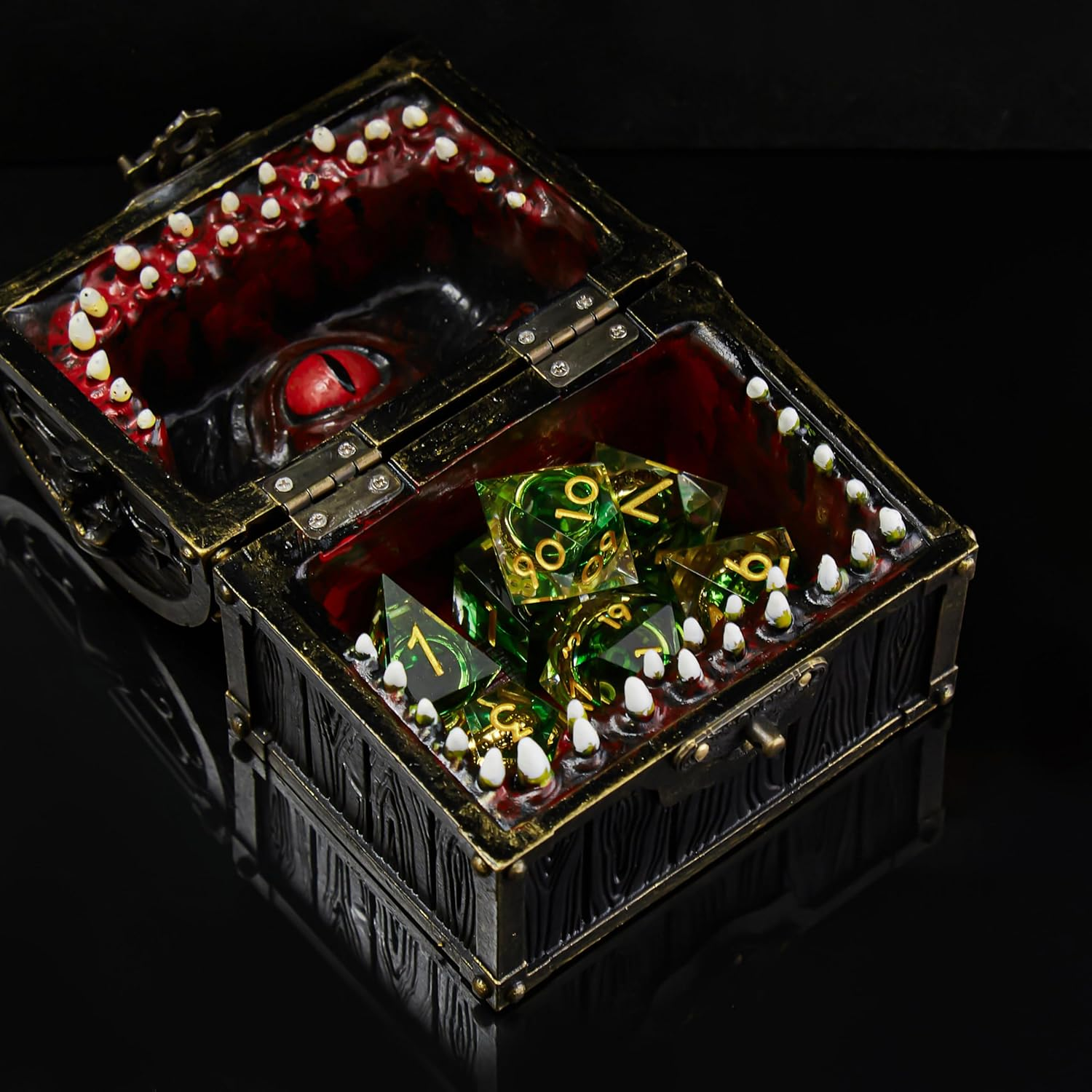 Role Dice DND Dice Set, Lord of the Rings Dice Set for Role Playing Dungeons and Dragons Ttrpg with Gift Box, 7Pcs Sharp Edge D&D Dice Handmade Resin Dice RPG Games Dice Set(Green) - Ring Green image number 4