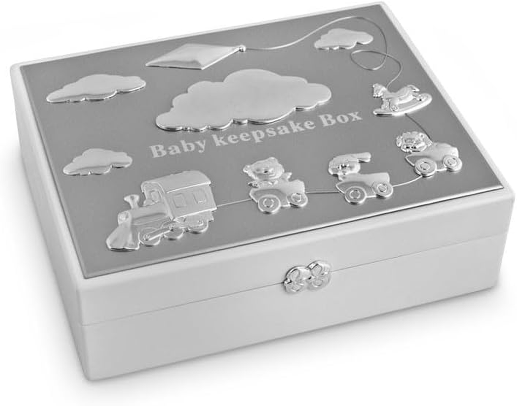 Baby Keepsake Box First Tooth Hair Curl Photo Memory Storage Silver Newborn Gift Idea