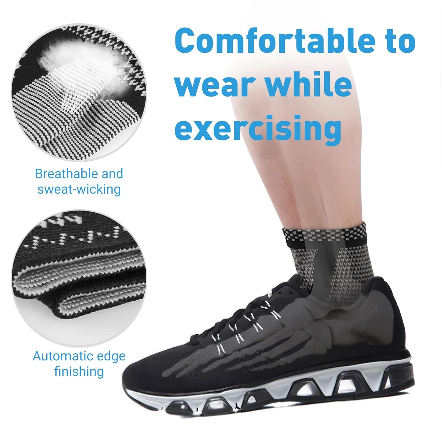 Ankle Support Brace 2 Pack, Comfortable Ankle Braces for Men, Women, and Kids, Effective Plantar Fasciitis Socks with Arch Support for Pain Relief and Injury Recovery, Black, Medium image number 1