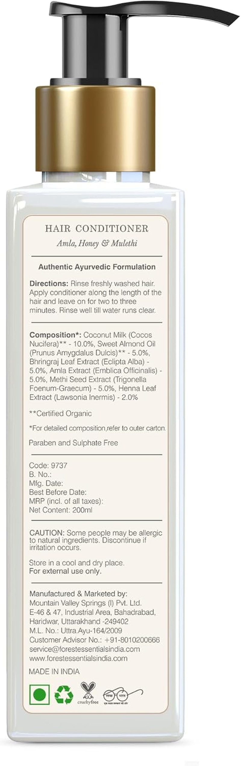 Forest Essentials Hair Conditioner, Amla, Honey and Mulethi, 200Ml image number 3